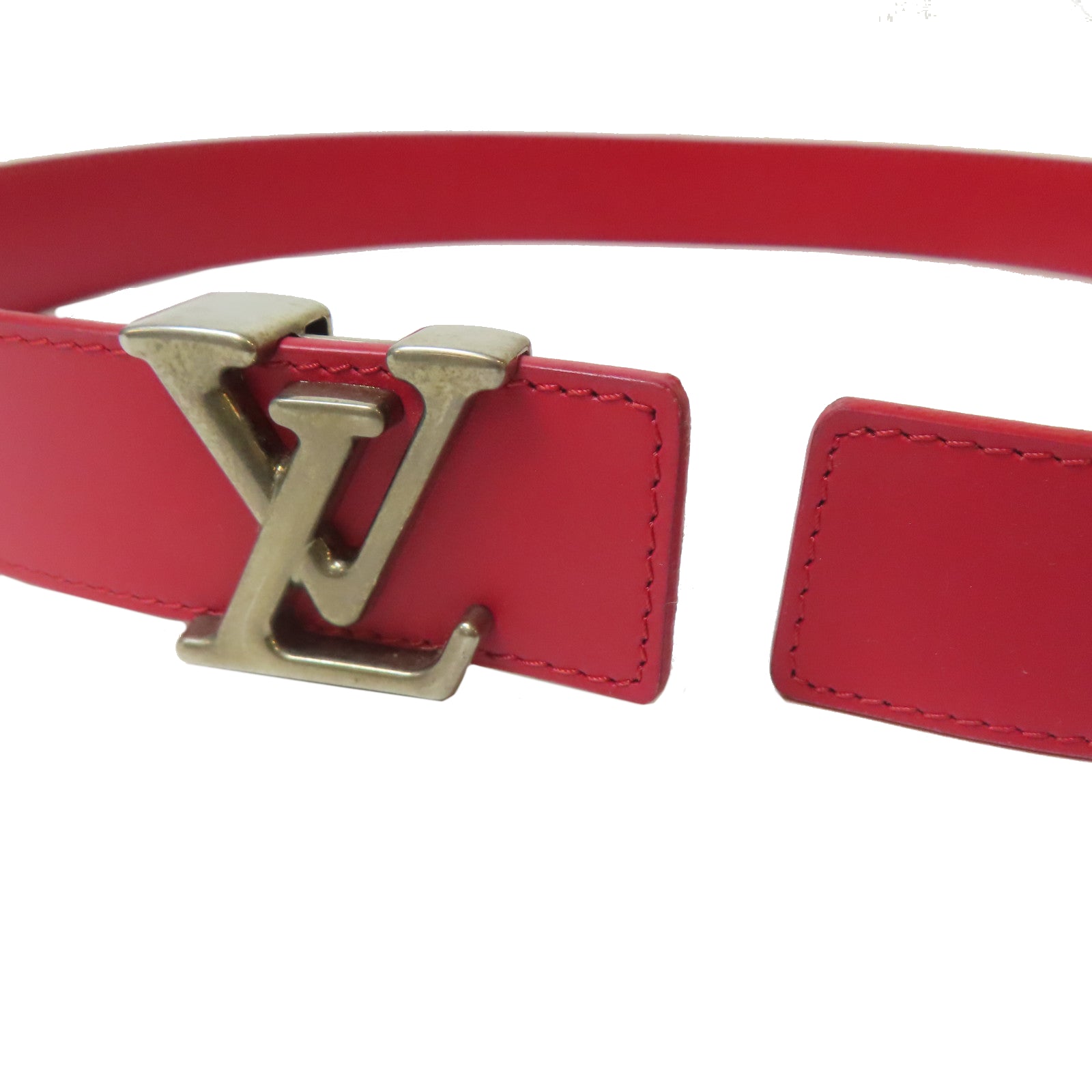 LOUIS VUITTON 【激減優惠】牛皮皮革New Wave 35mm銀扣皮帶紅色