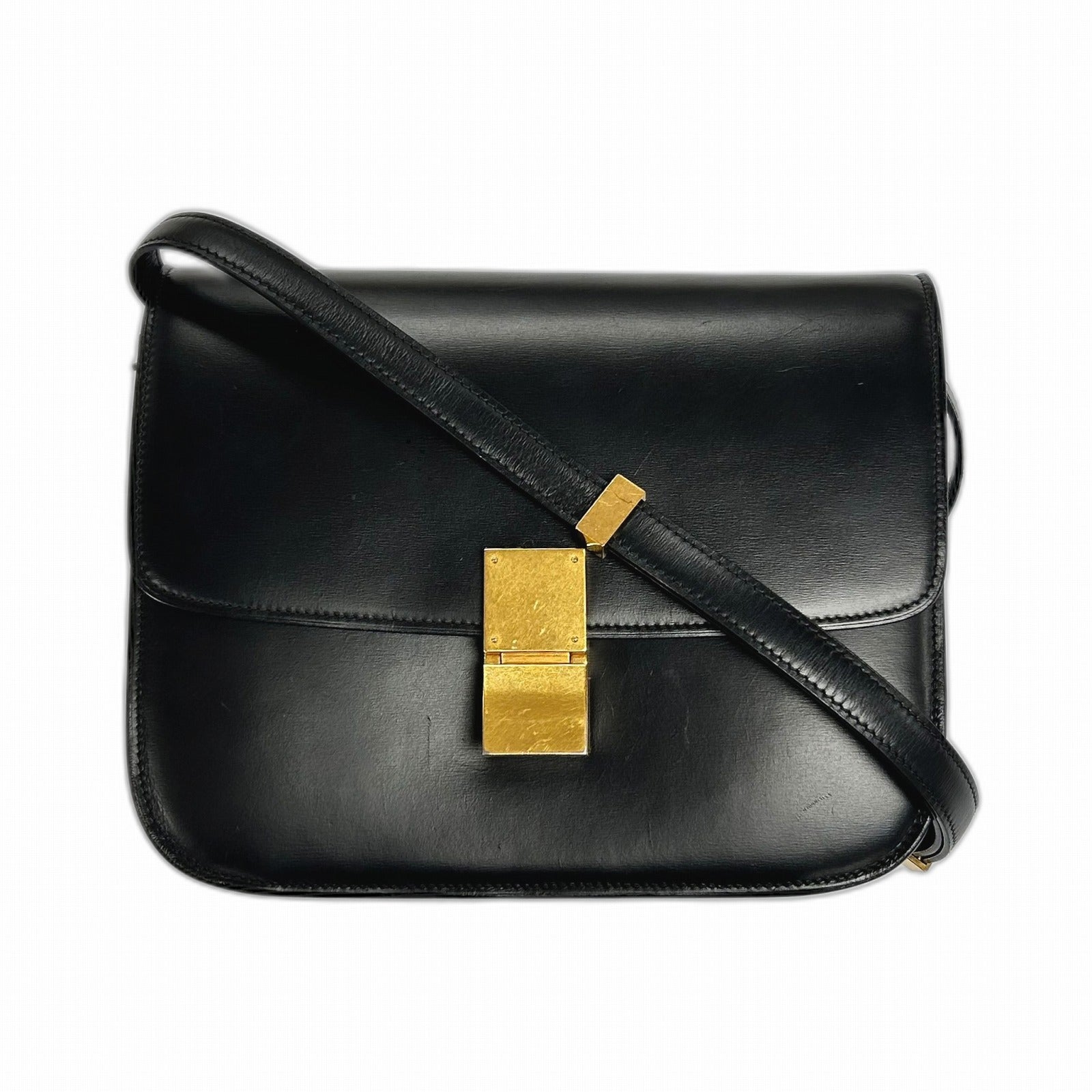 CELINE 牛皮皮革Medium Classic Box金扣肩背袋黑色