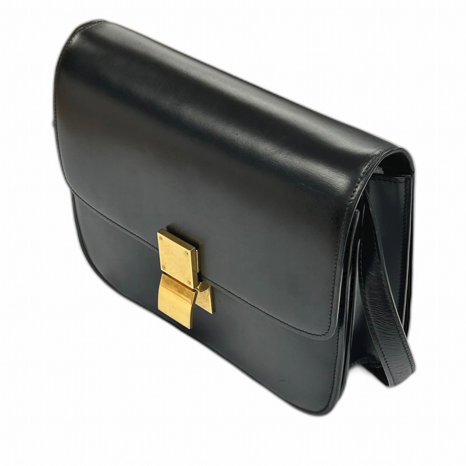CELINE 牛皮皮革Medium Classic Box金扣肩背袋黑色