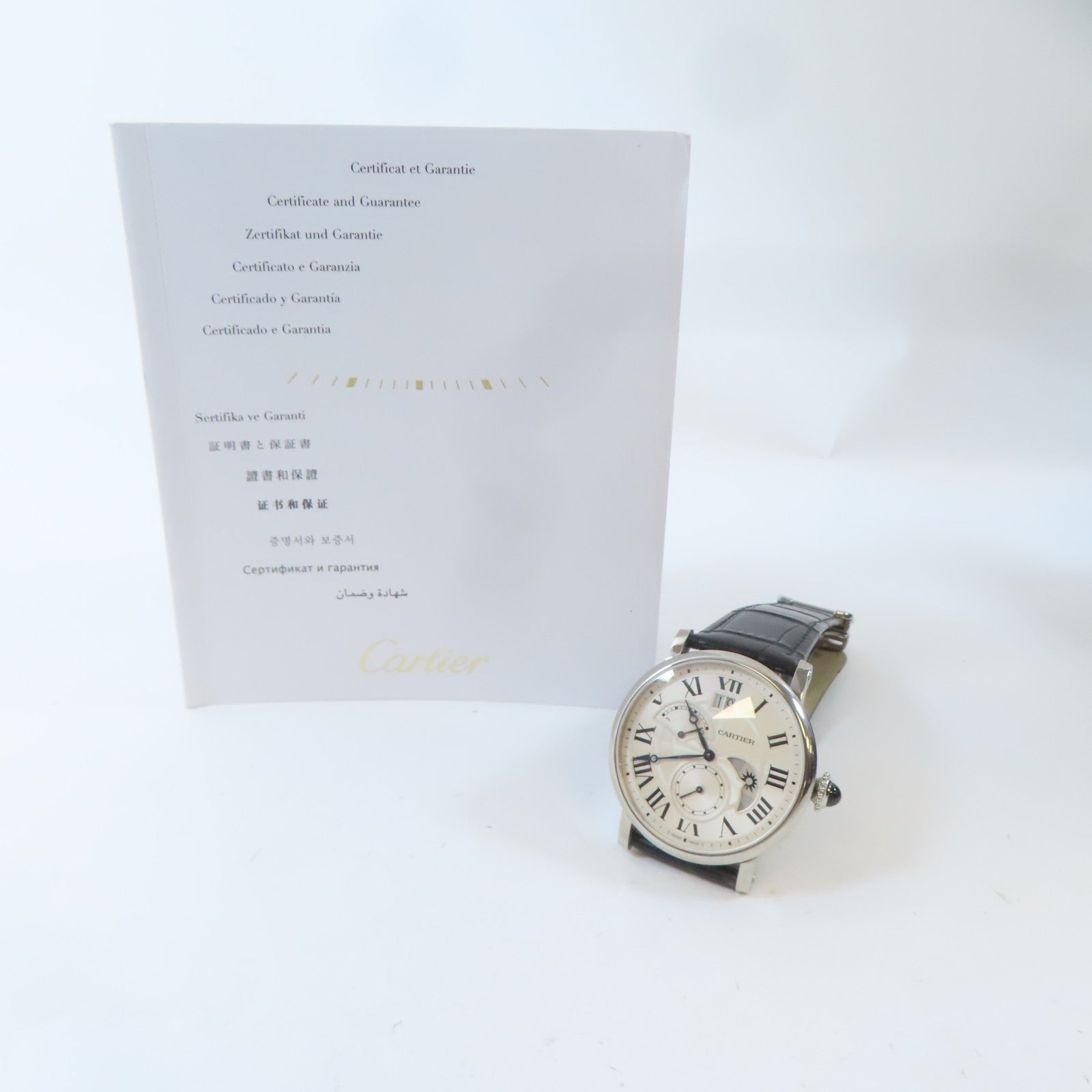 CARTIER Rotonde de Cartier不鏽鋼/皮革帶手錶自動機芯銀色