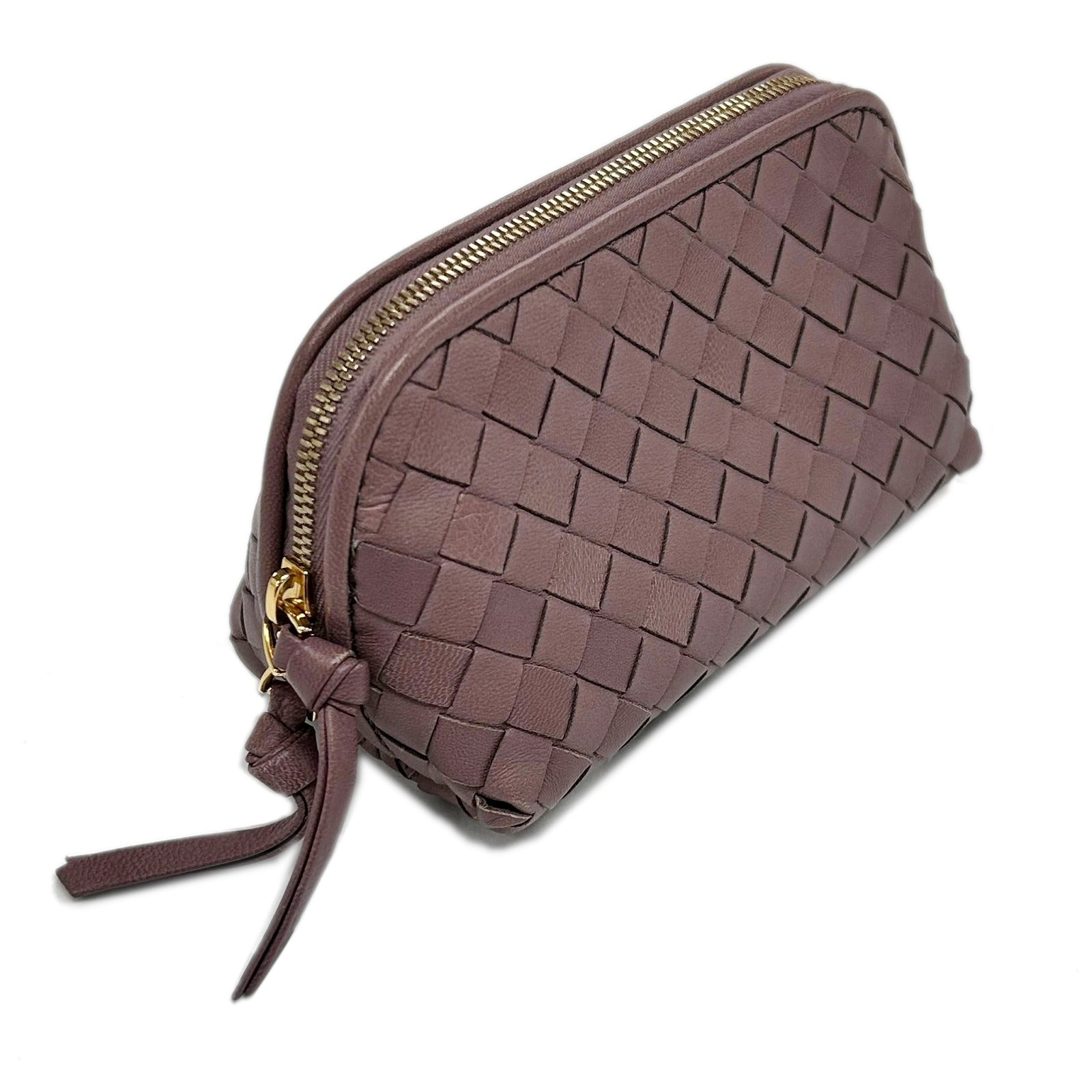 BOTTEGA VENETA 【激減優惠】織紋皮革Pouch金扣手拿包紫色