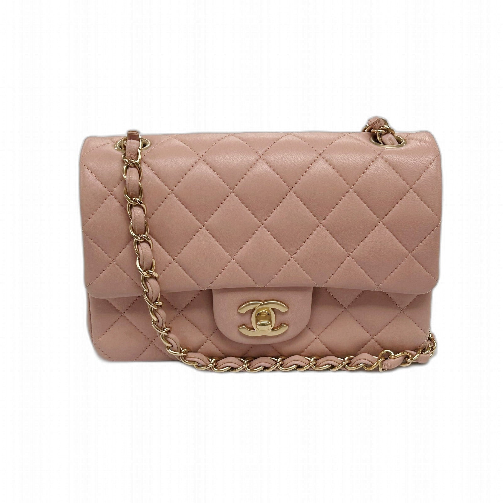 CHANEL 菱格羊皮皮革Chanel 20金扣鏈帶肩背袋粉紅色