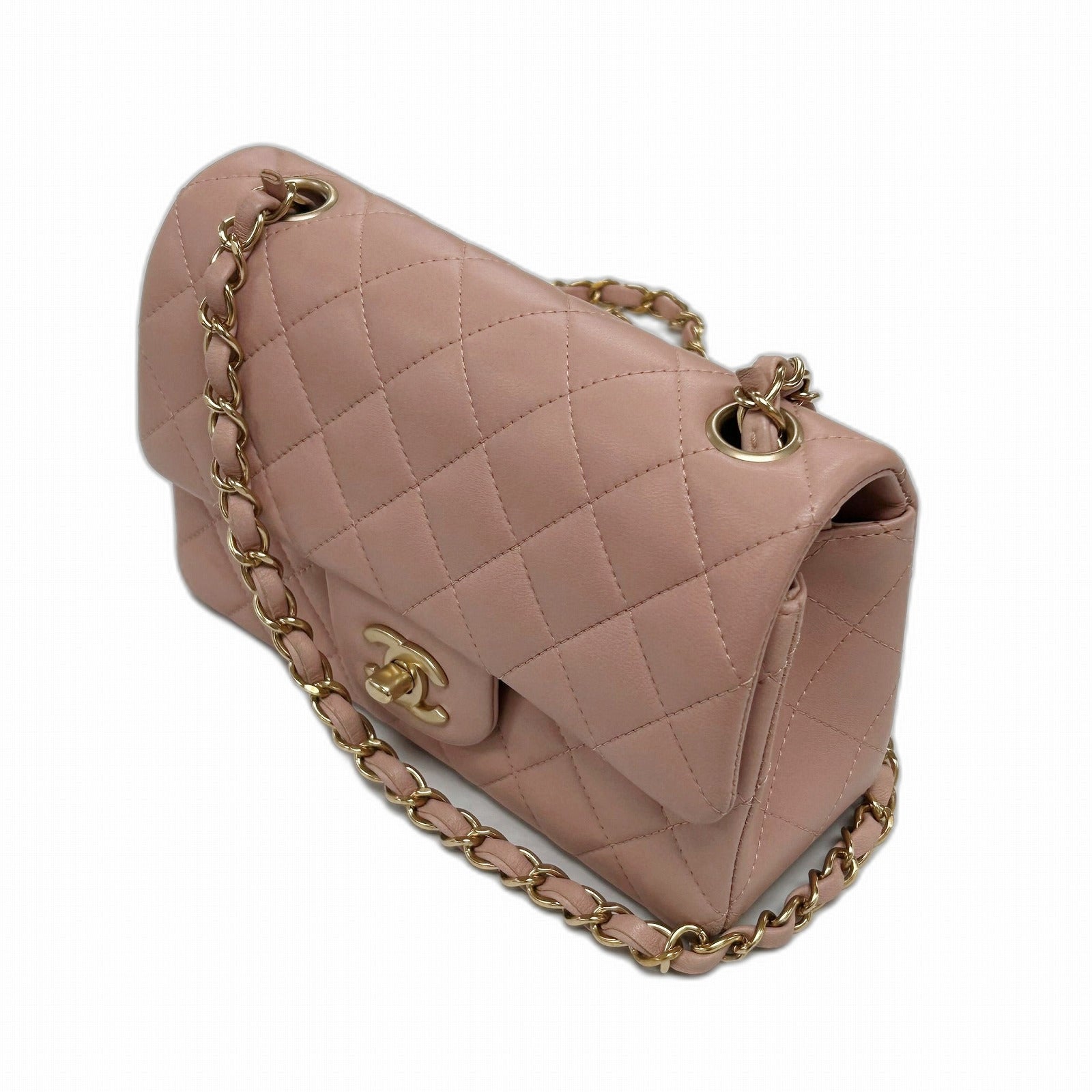 CHANEL 菱格羊皮皮革Chanel 20金扣鏈帶肩背袋粉紅色