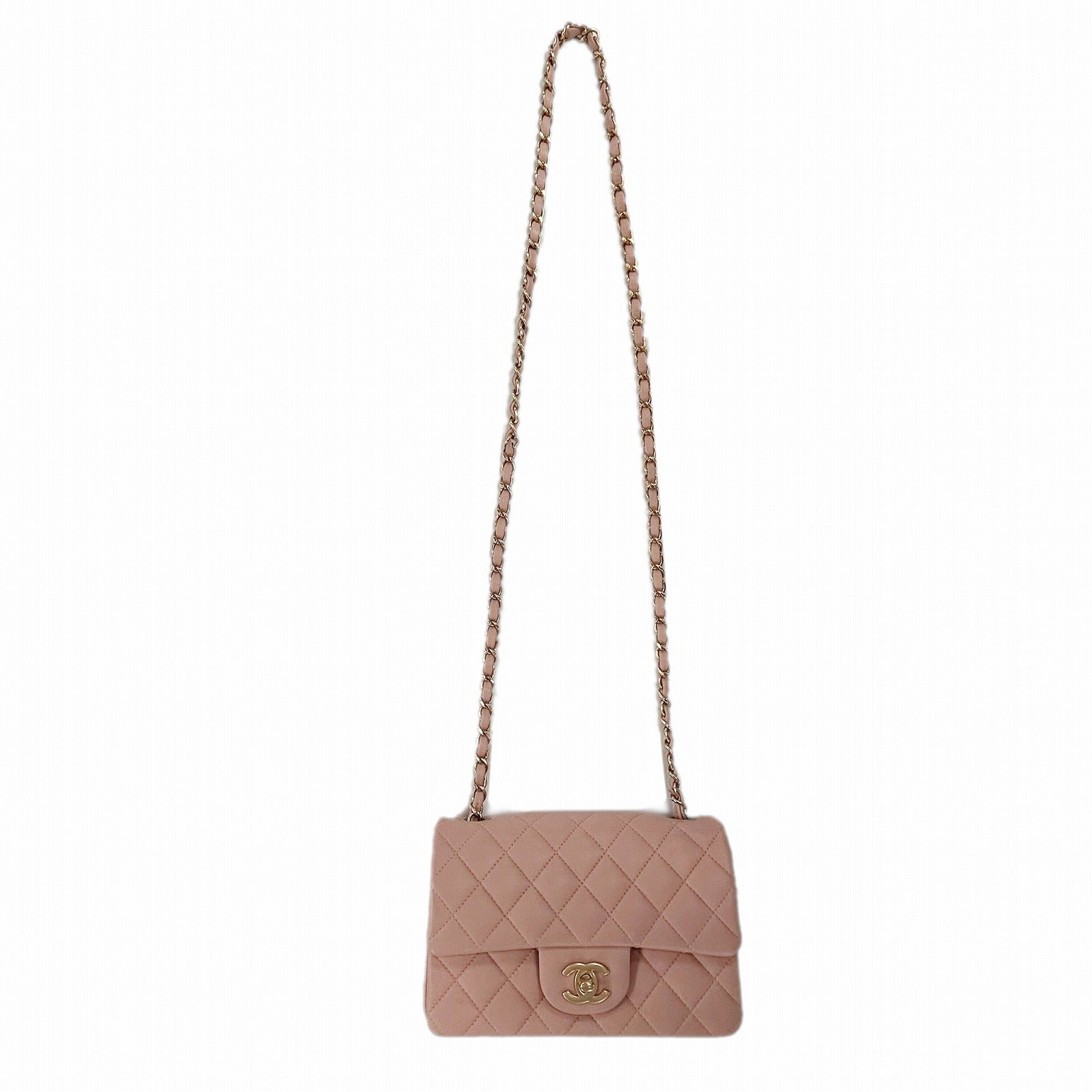CHANEL 菱格羊皮皮革Chanel 20金扣鏈帶肩背袋粉紅色