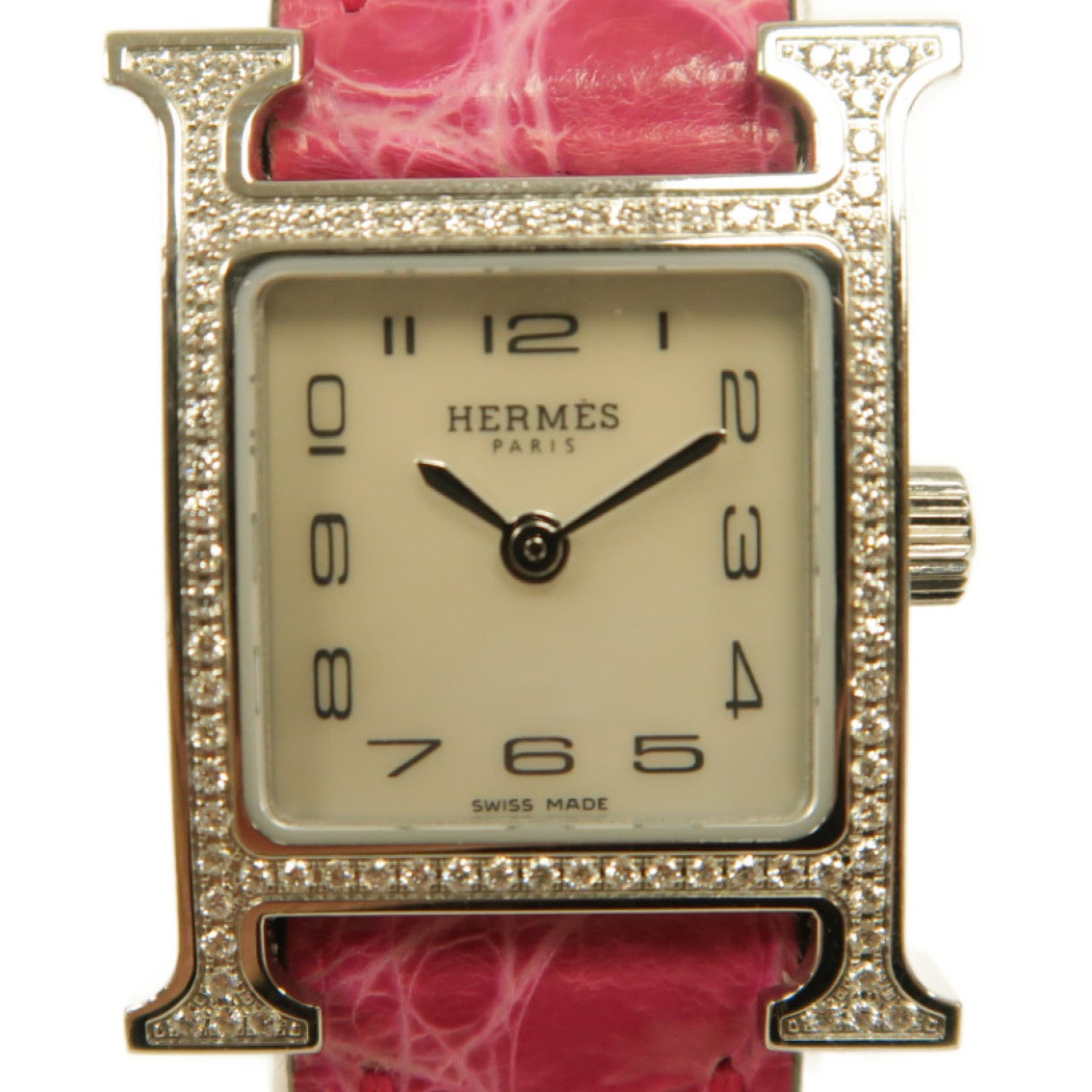 HERMES Heure H Alligator皮革/不鏽鋼石英機芯手錶白色