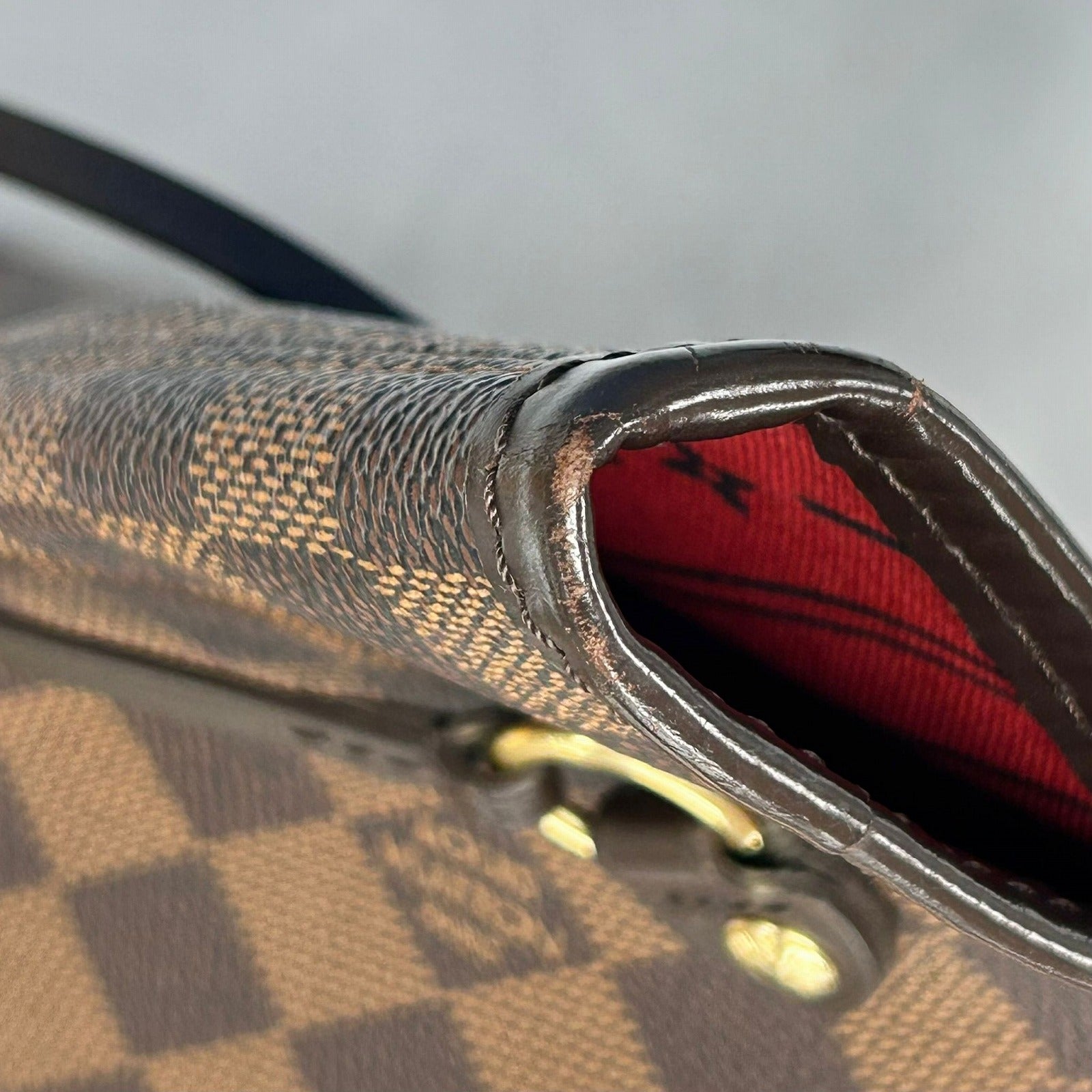 LOUIS VUITTON Damier Ebene Neverfull MM金扣手挽袋啡色