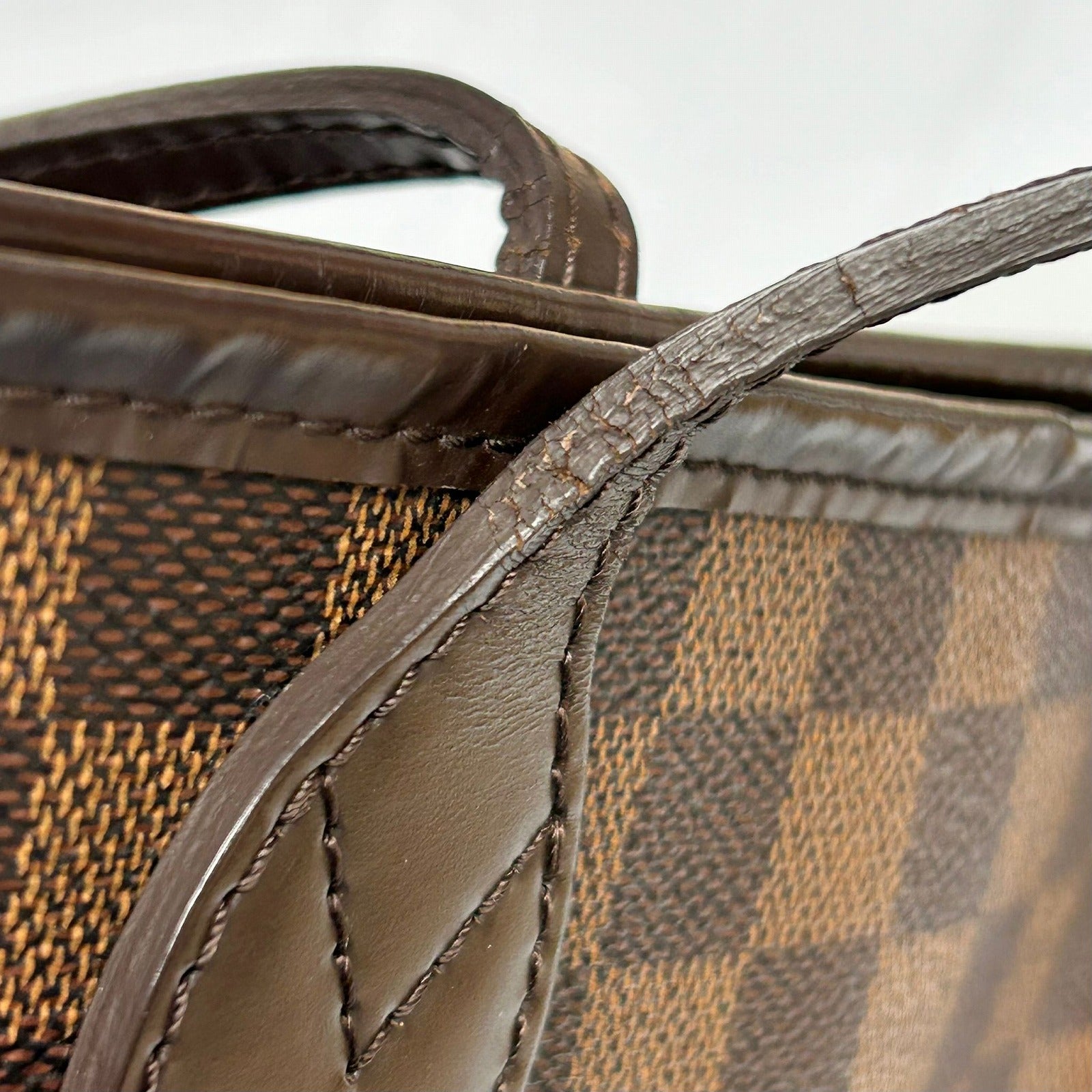 LOUIS VUITTON Damier Ebene Neverfull MM金扣手挽袋啡色