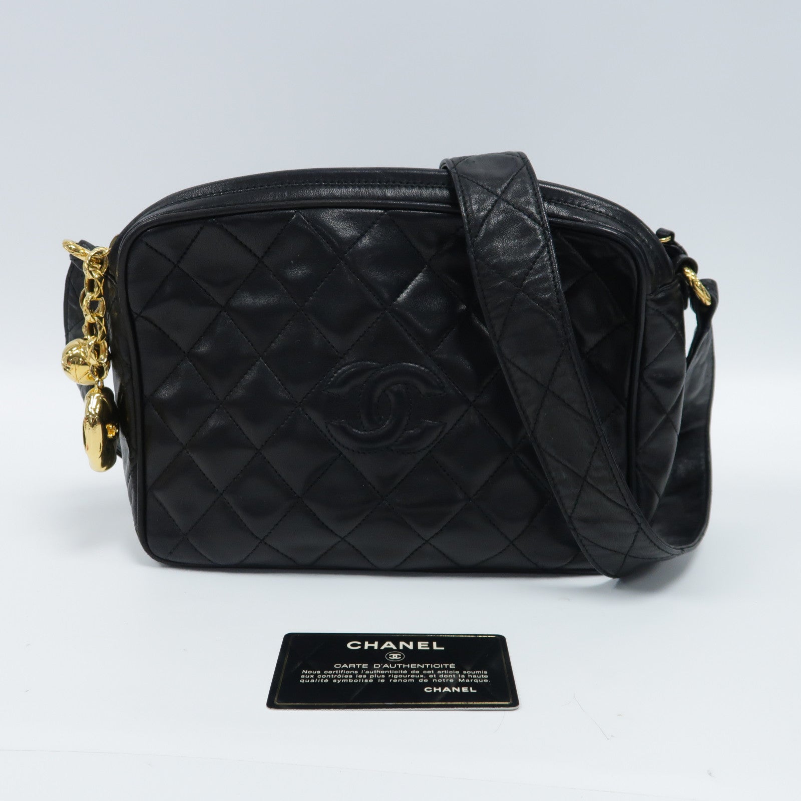 CHANEL 菱格羊皮皮革Vintage Shoulder Bag金扣肩背袋黑色
