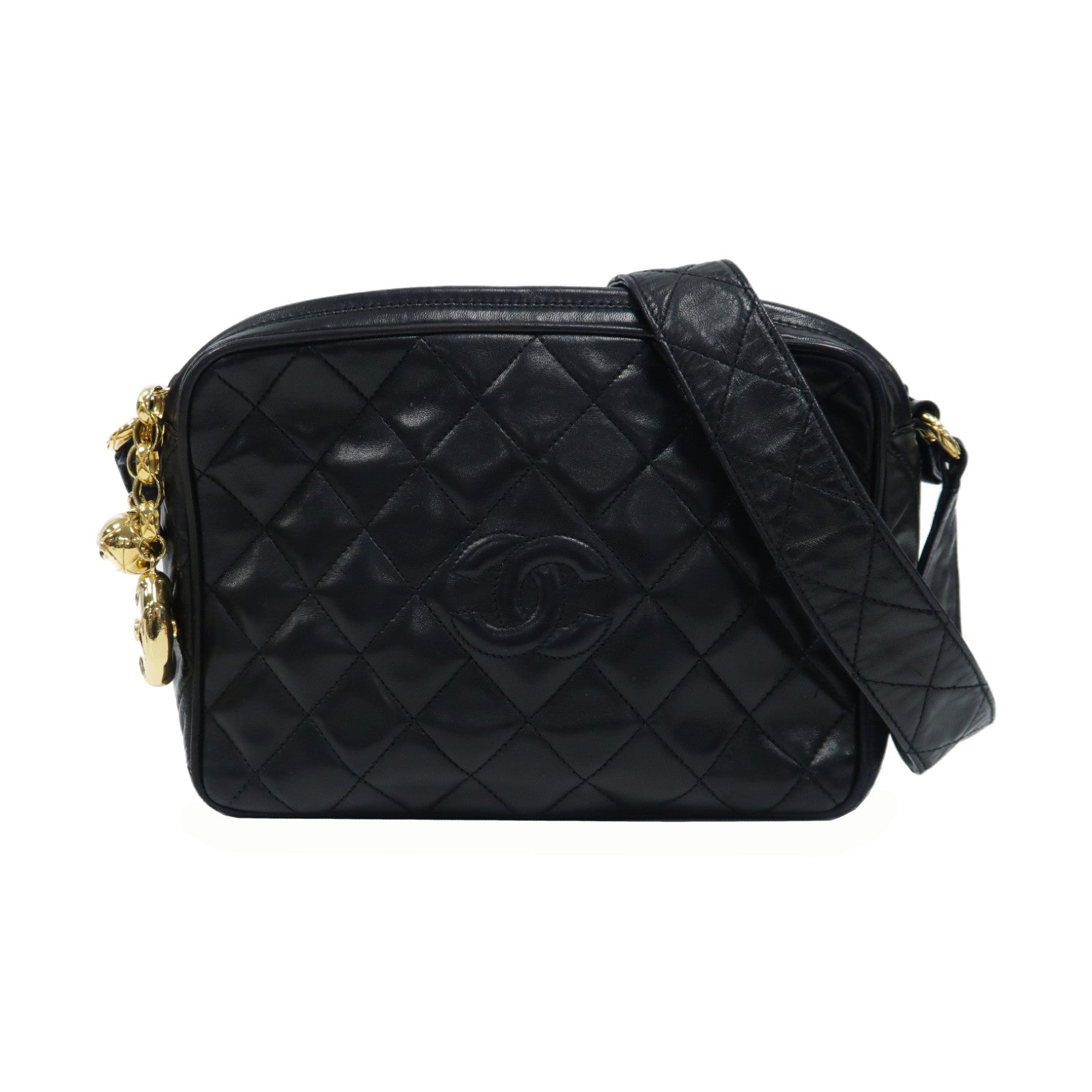 CHANEL 菱格羊皮皮革Vintage Shoulder Bag金扣肩背袋黑色