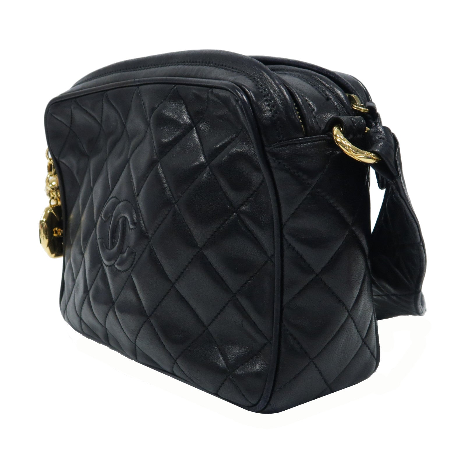CHANEL 菱格羊皮皮革Vintage Shoulder Bag金扣肩背袋黑色
