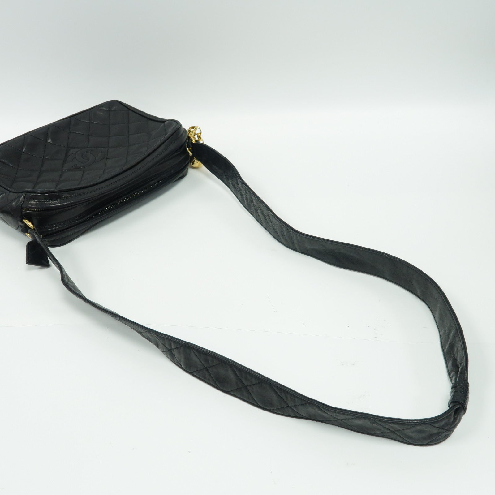 CHANEL 菱格羊皮皮革Vintage Shoulder Bag金扣肩背袋黑色