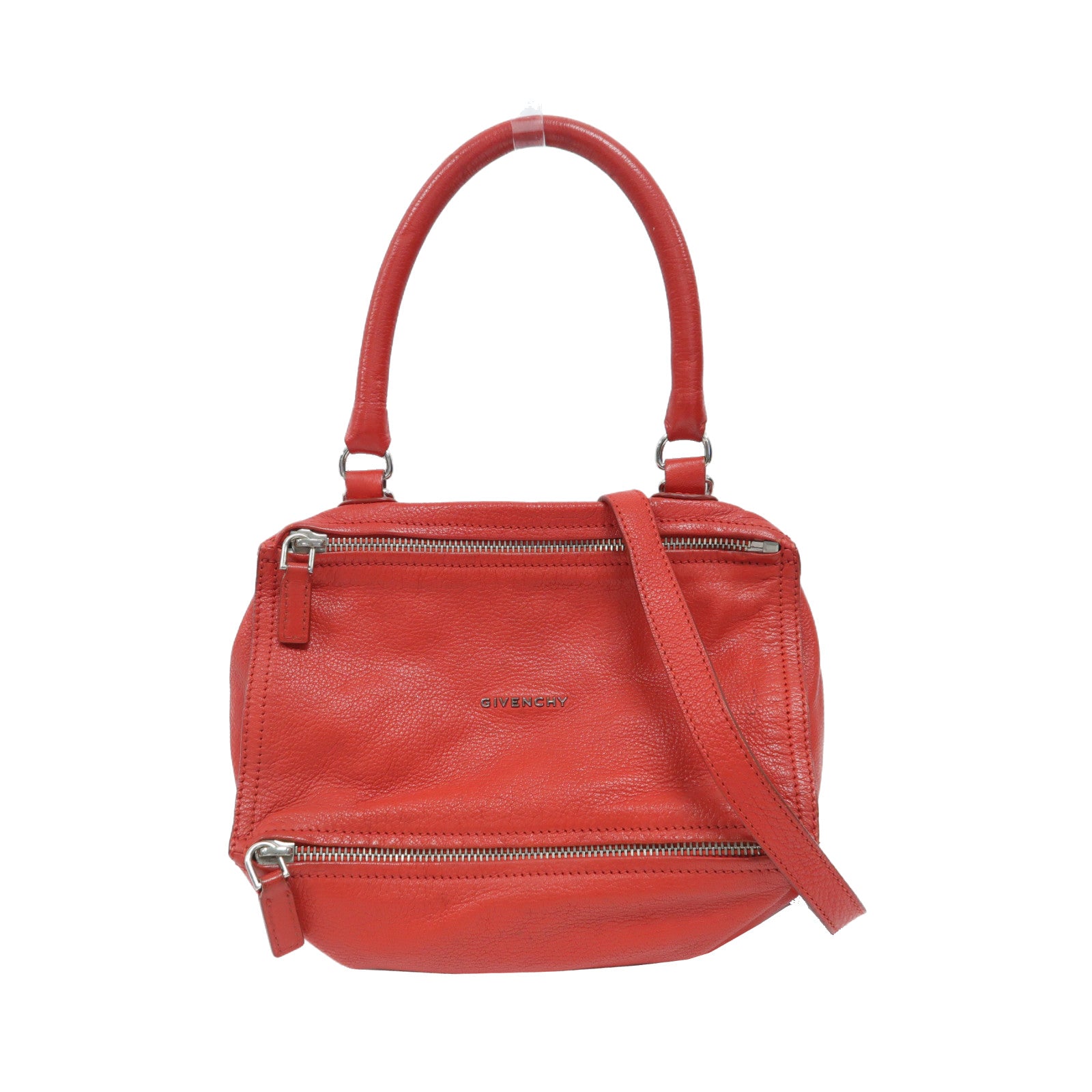GIVENCHY 牛皮皮革Small Pandora銀扣手挽肩背兩用袋紅色