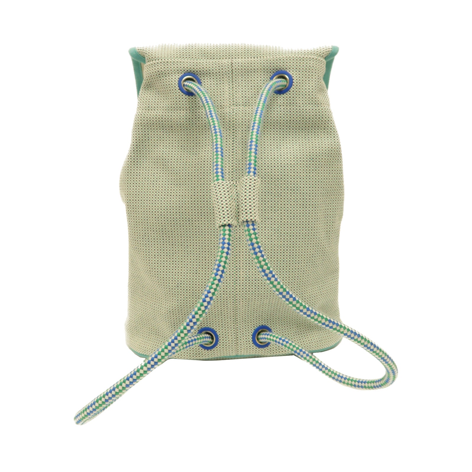 HERMES 布料Sac a dos Les Cabanes銀扣背包綠色