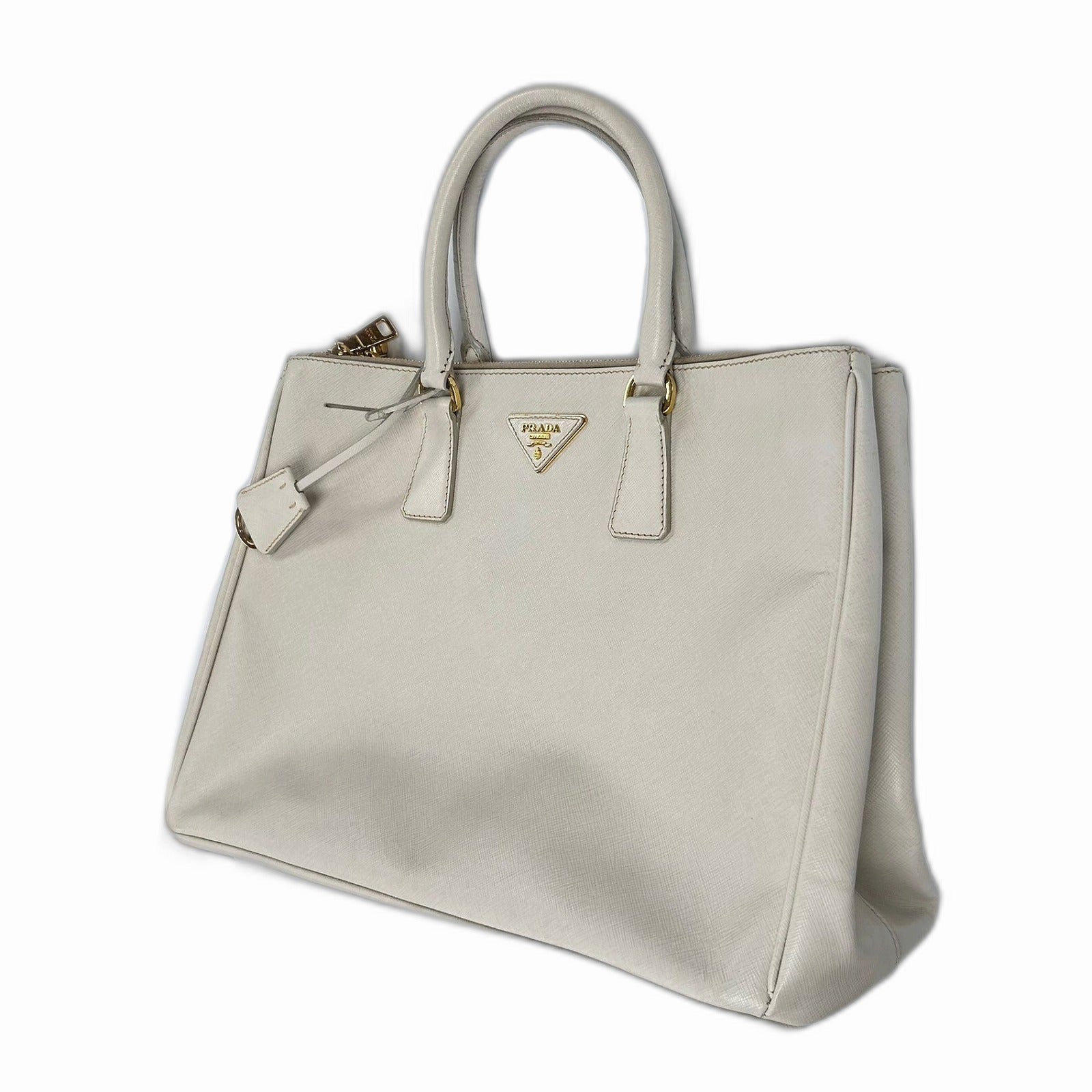PRADA Saffiano皮革Killer Handbag金扣手挽袋白色