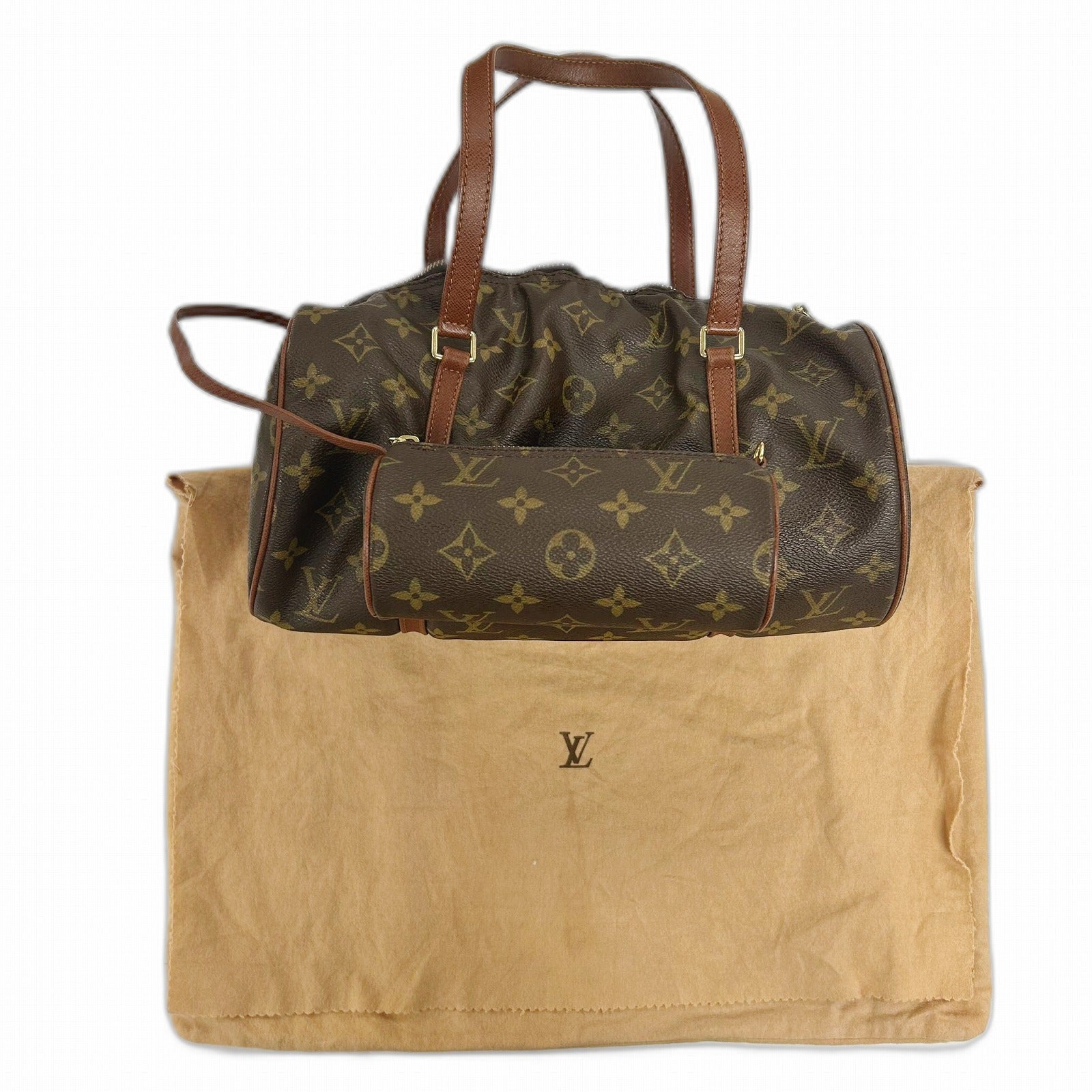 LOUIS VUITTON 【清倉大減價】Monogram Papillon金扣手挽肩背袋啡色