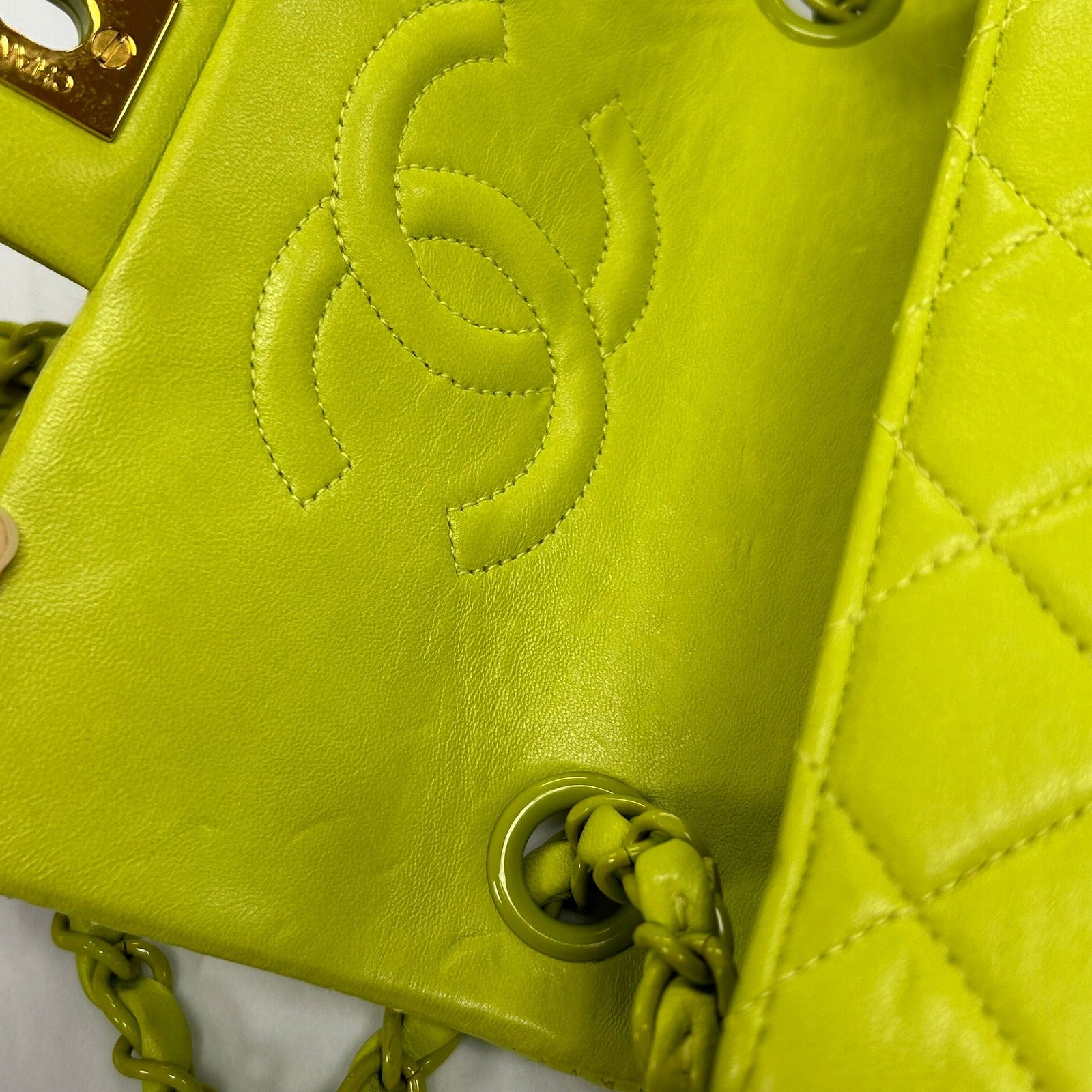 CHANEL 菱格羊皮皮革Vintage Chain Bag金扣鏈帶肩背袋綠色