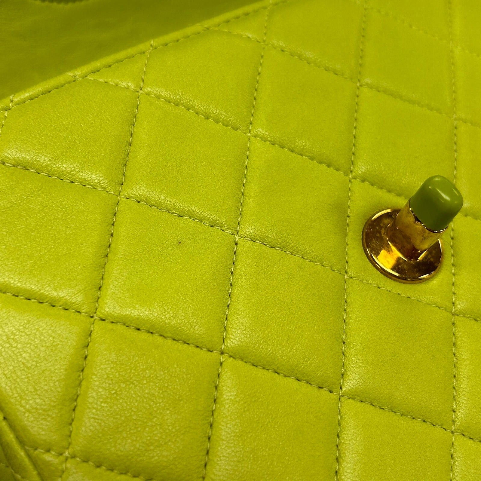 CHANEL 菱格羊皮皮革Vintage Chain Bag金扣鏈帶肩背袋綠色