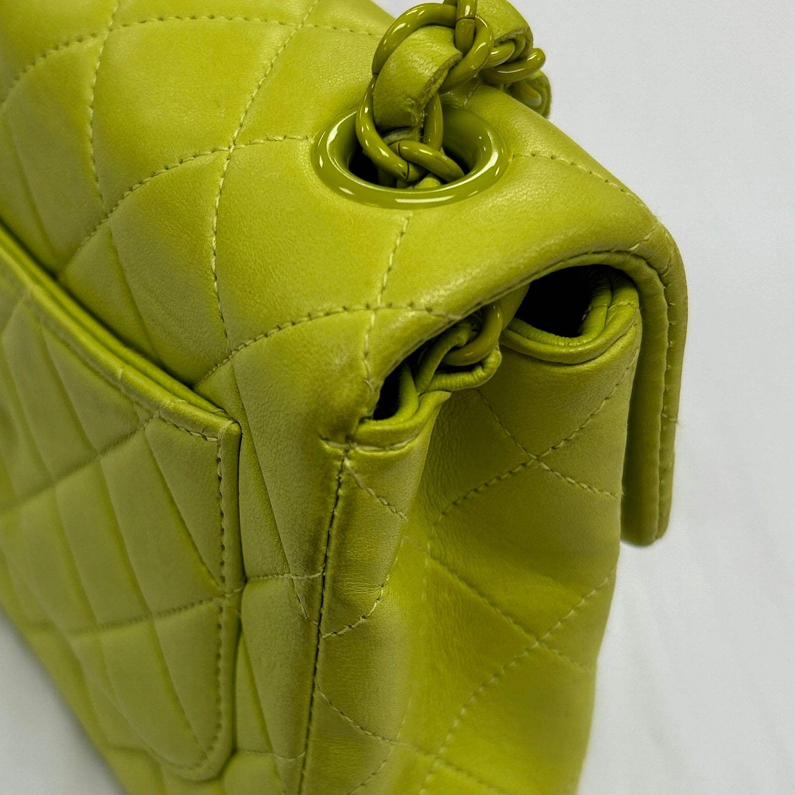 CHANEL 菱格羊皮皮革Vintage Chain Bag金扣鏈帶肩背袋綠色