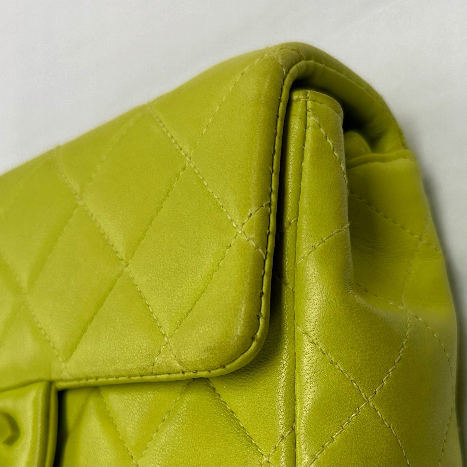 CHANEL 菱格羊皮皮革Vintage Chain Bag金扣鏈帶肩背袋綠色