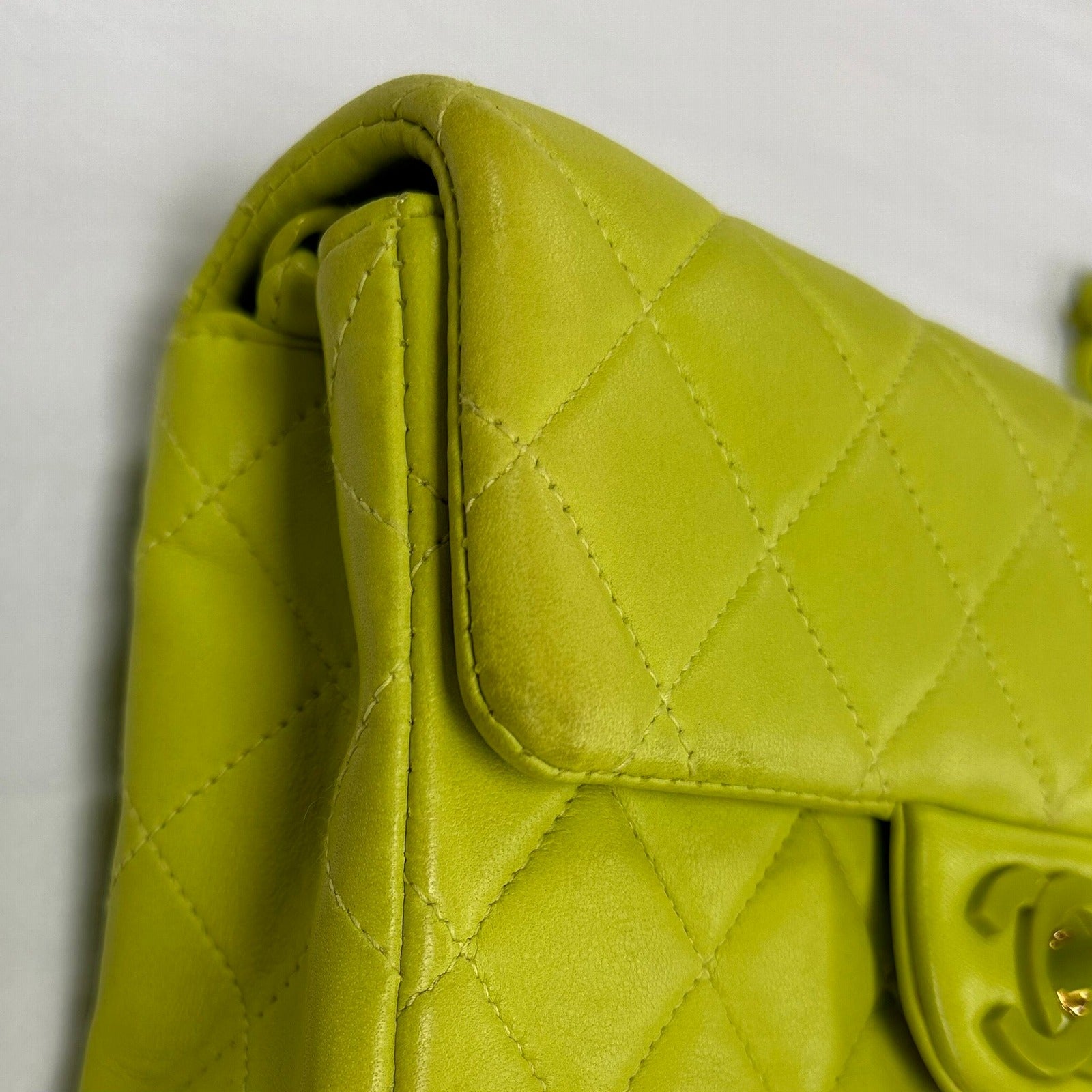 CHANEL 菱格羊皮皮革Vintage Chain Bag金扣鏈帶肩背袋綠色
