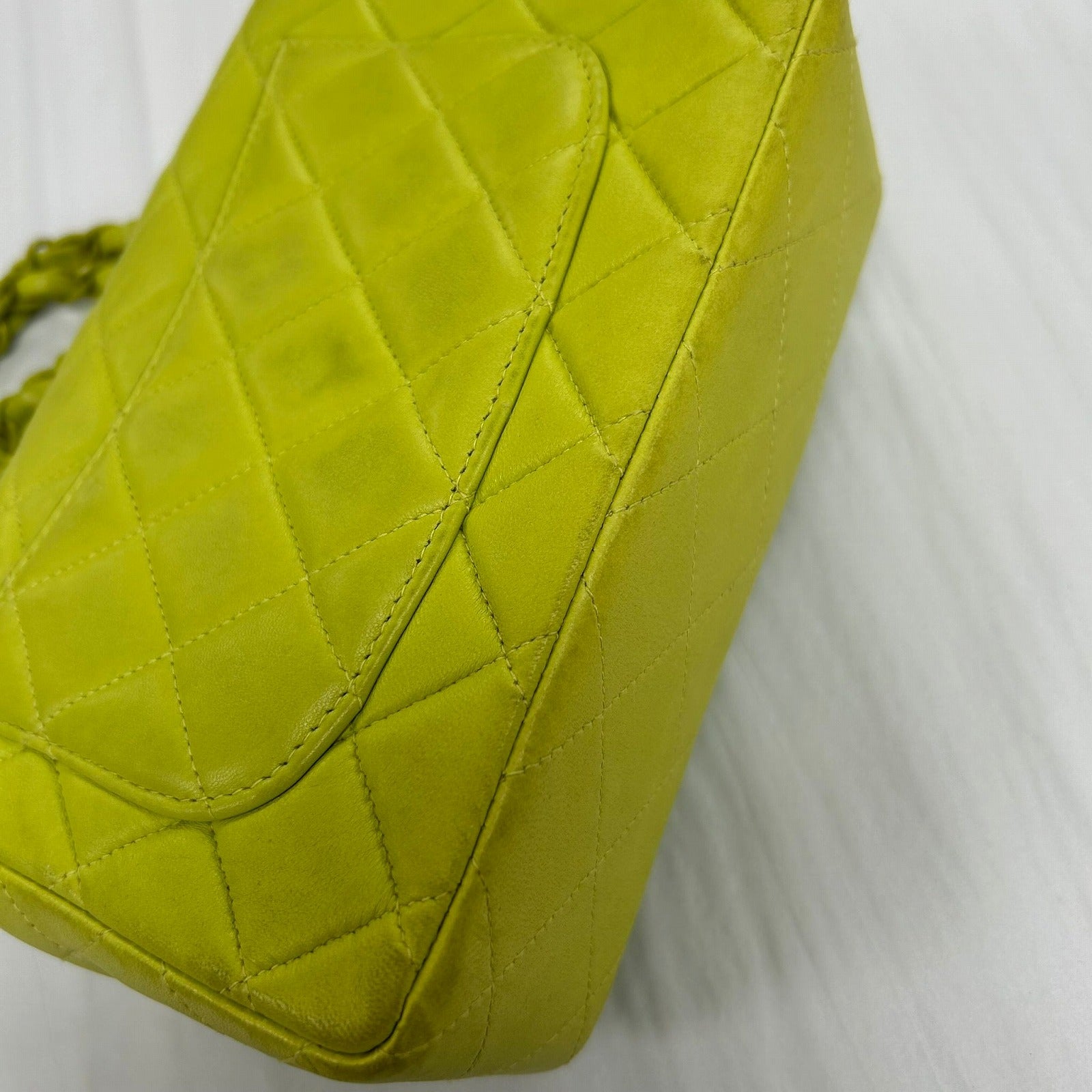 CHANEL 菱格羊皮皮革Vintage Chain Bag金扣鏈帶肩背袋綠色