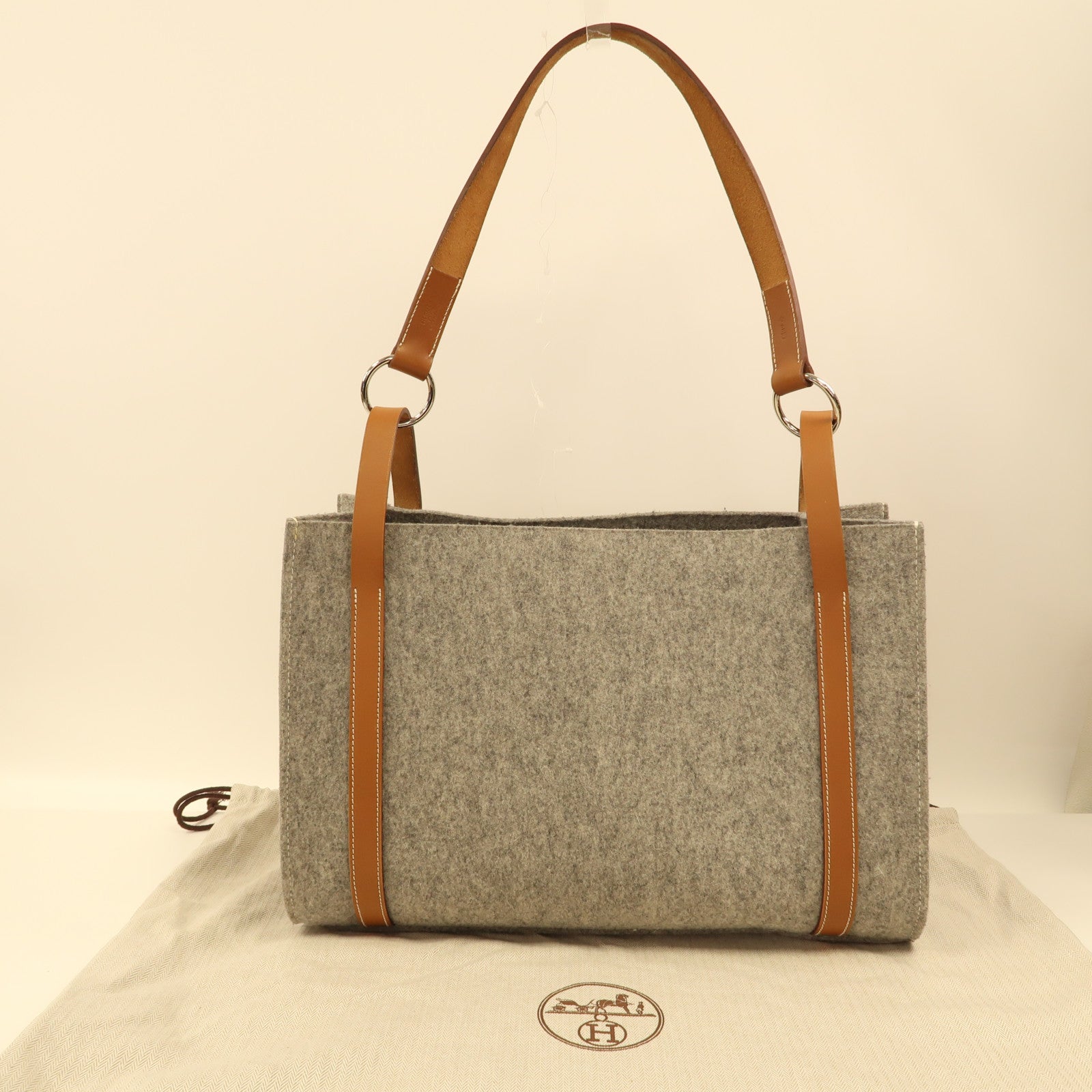 HERMES PHW Cavallic Shoulder Bag Tote Bag Felt Grey/Brown