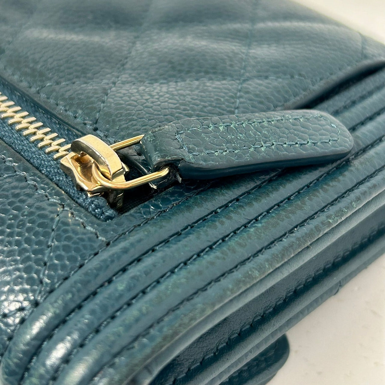 CHANEL 菱格Caviar皮革Chanel Boy Wallet金扣錢包綠色