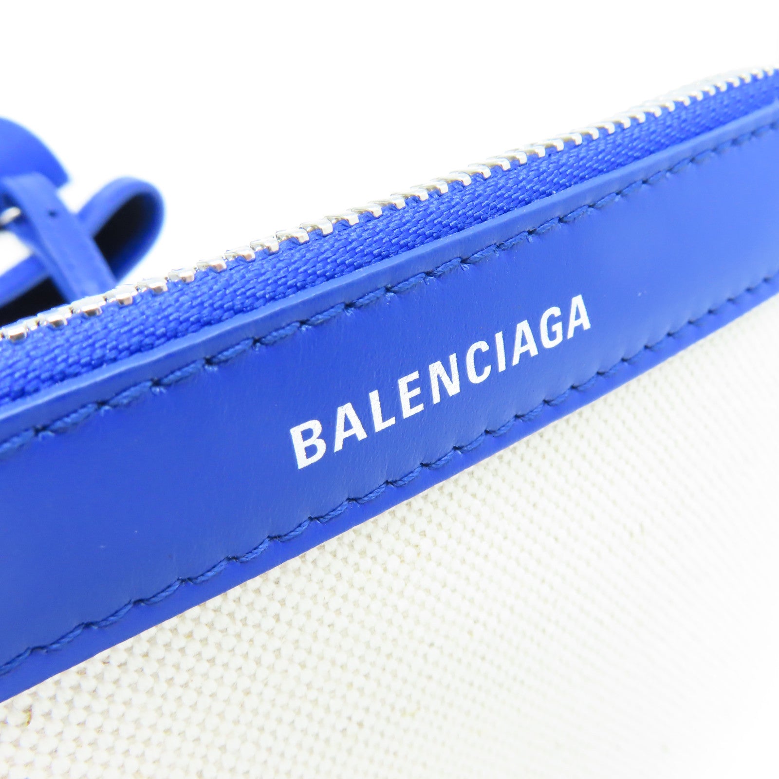BALENCIAGA 【激減優惠】帆布Cabas XS 2Way Shoulder Bag銀扣手挽肩背兩用袋藍色/米白色