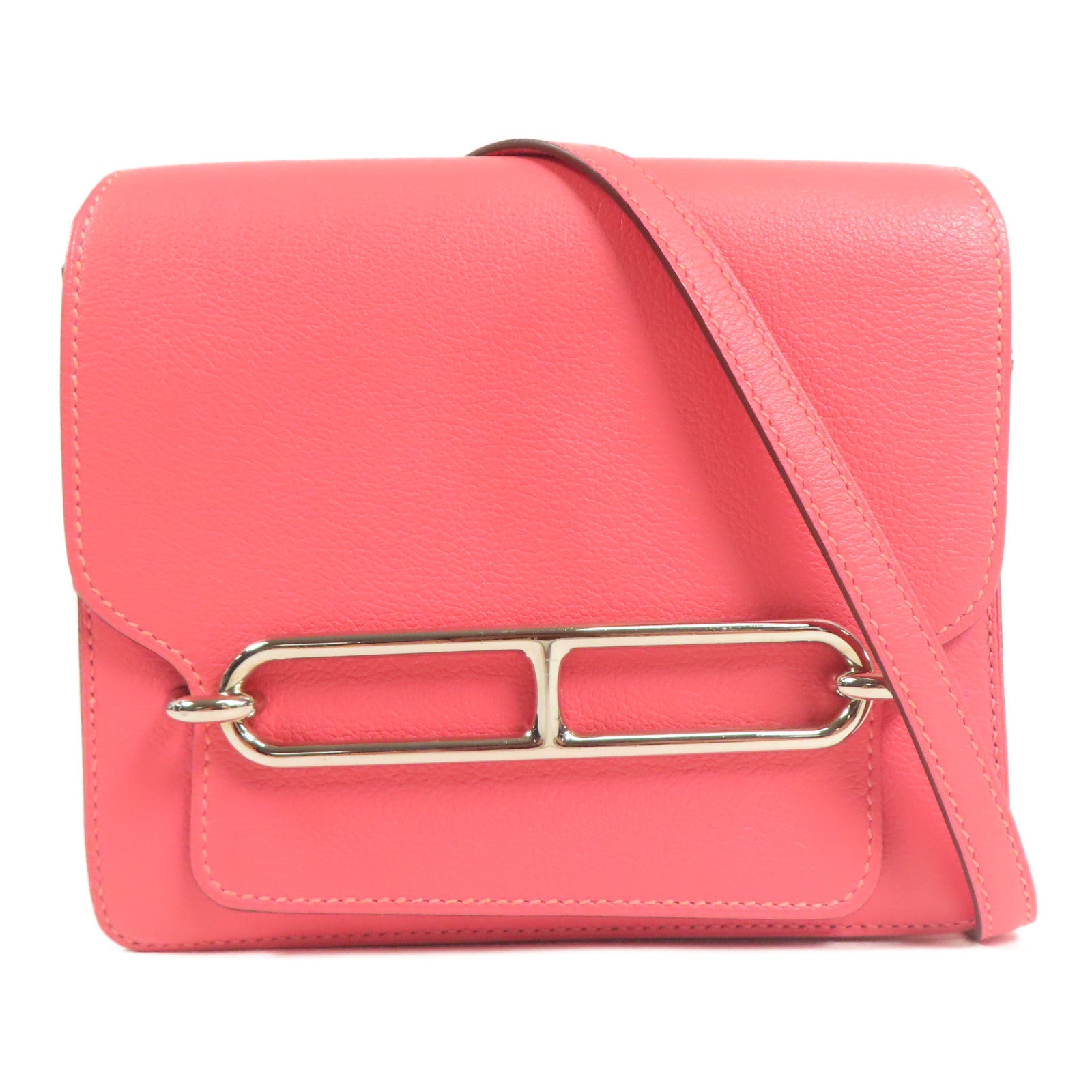 HERMES PHW Mini Roulis Shoulder Bag Evercolor Leather Rose Azalee