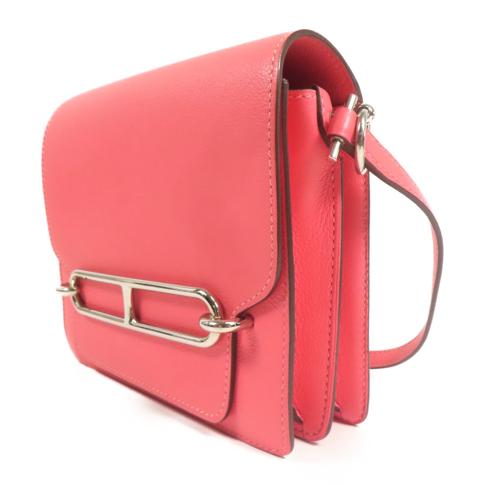 HERMES 【激減優惠】Evercolor皮革Mini Roulis銀扣肩背袋Rose Azalee