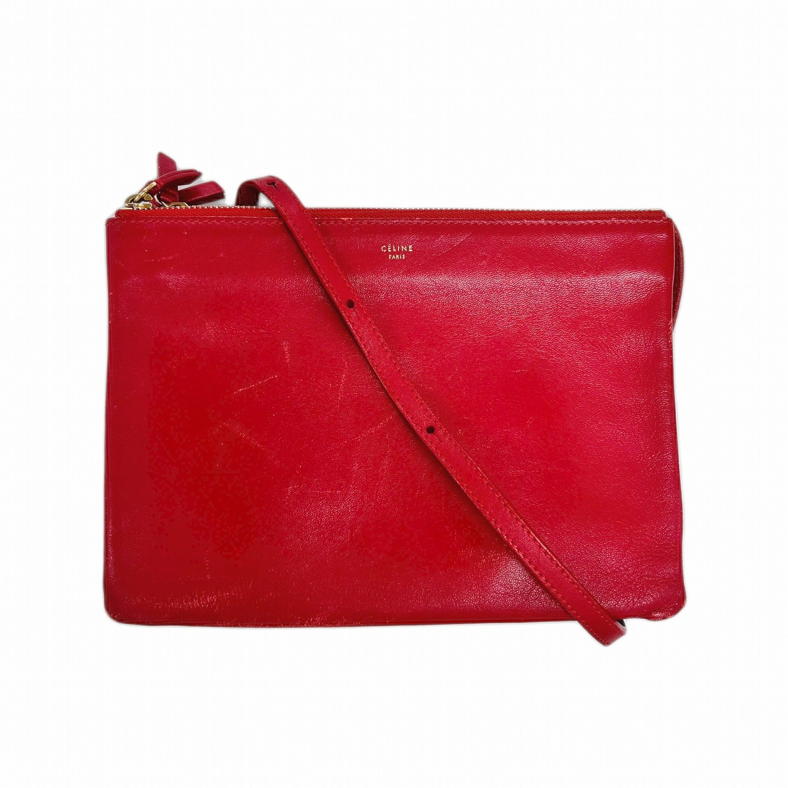 CELINE 【激減優惠】牛皮皮革Torio金扣肩背袋紅色