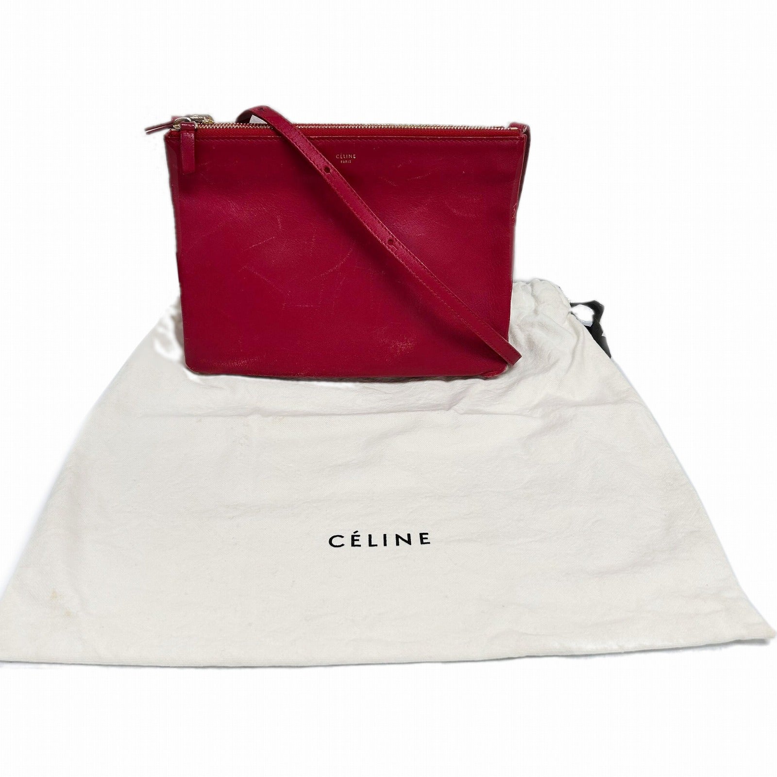 CELINE 【激減優惠】牛皮皮革Torio金扣肩背袋紅色