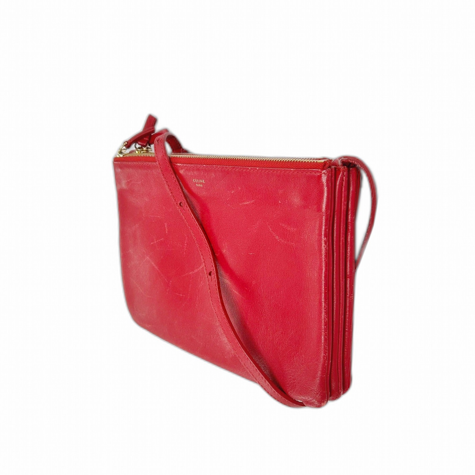 CELINE 【激減優惠】牛皮皮革Torio金扣肩背袋紅色