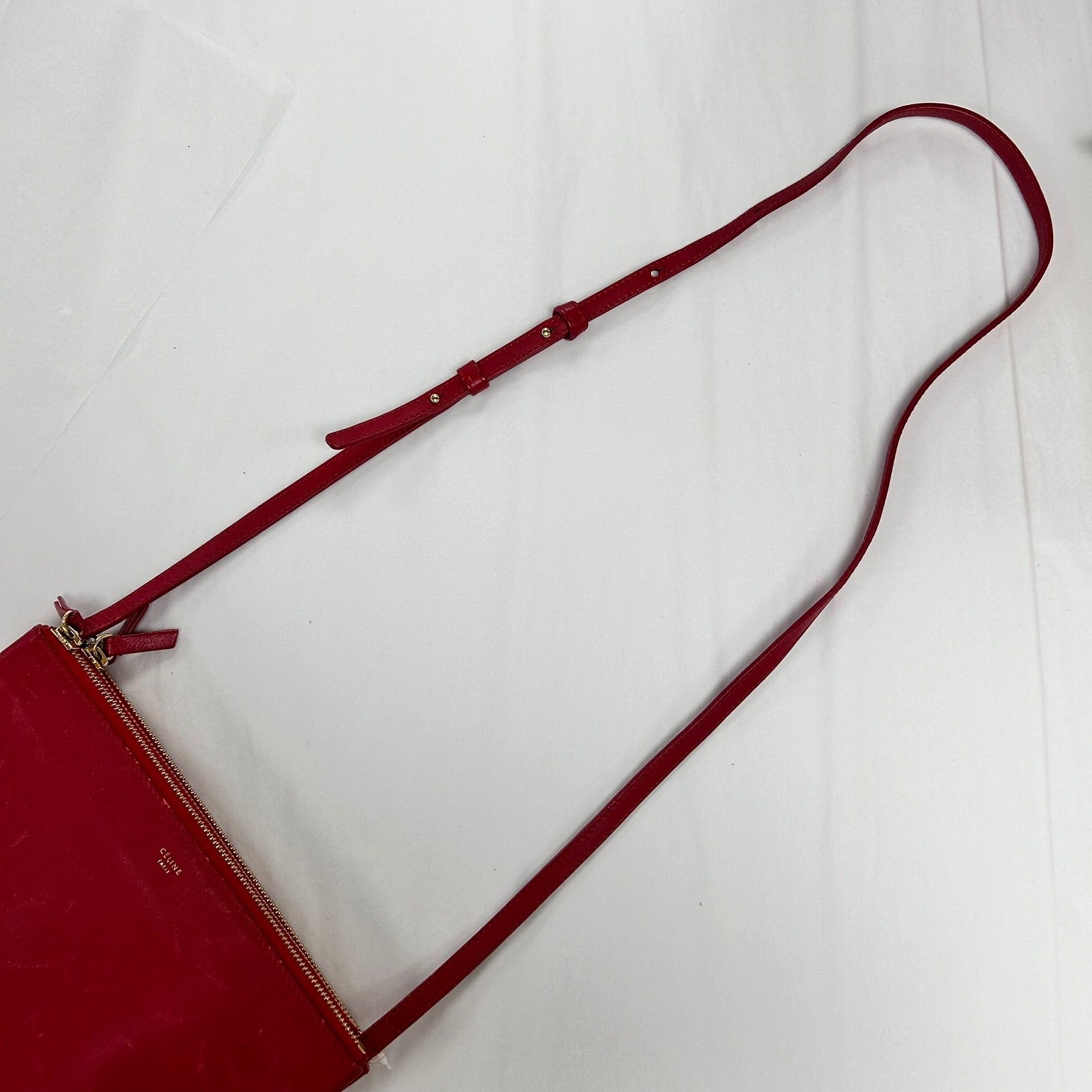 CELINE 【激減優惠】牛皮皮革Torio金扣肩背袋紅色