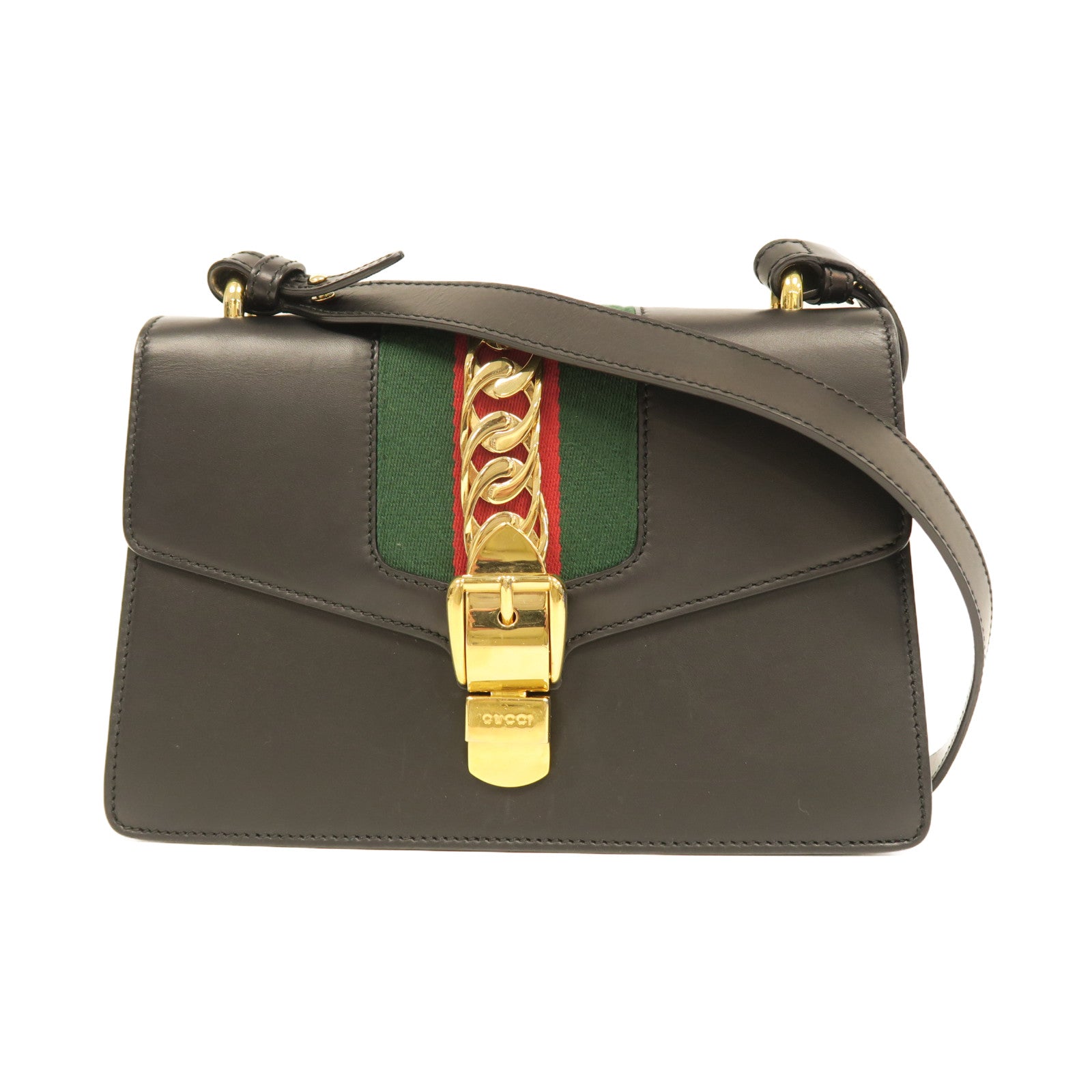 GUCCI 【激減優惠】牛皮皮革Sylvie Small金扣肩背袋黑色