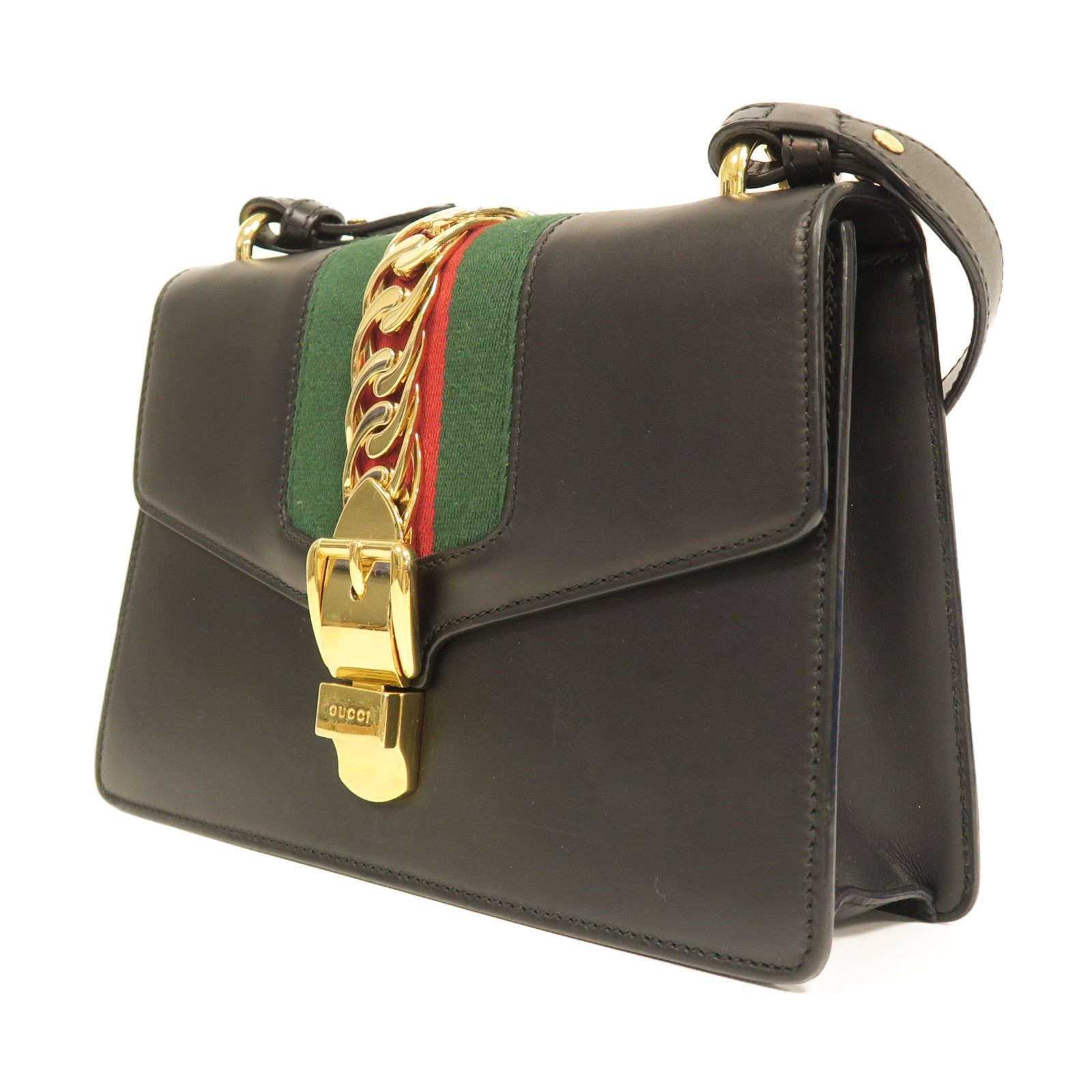 GUCCI 【激減優惠】牛皮皮革Sylvie Small金扣肩背袋黑色
