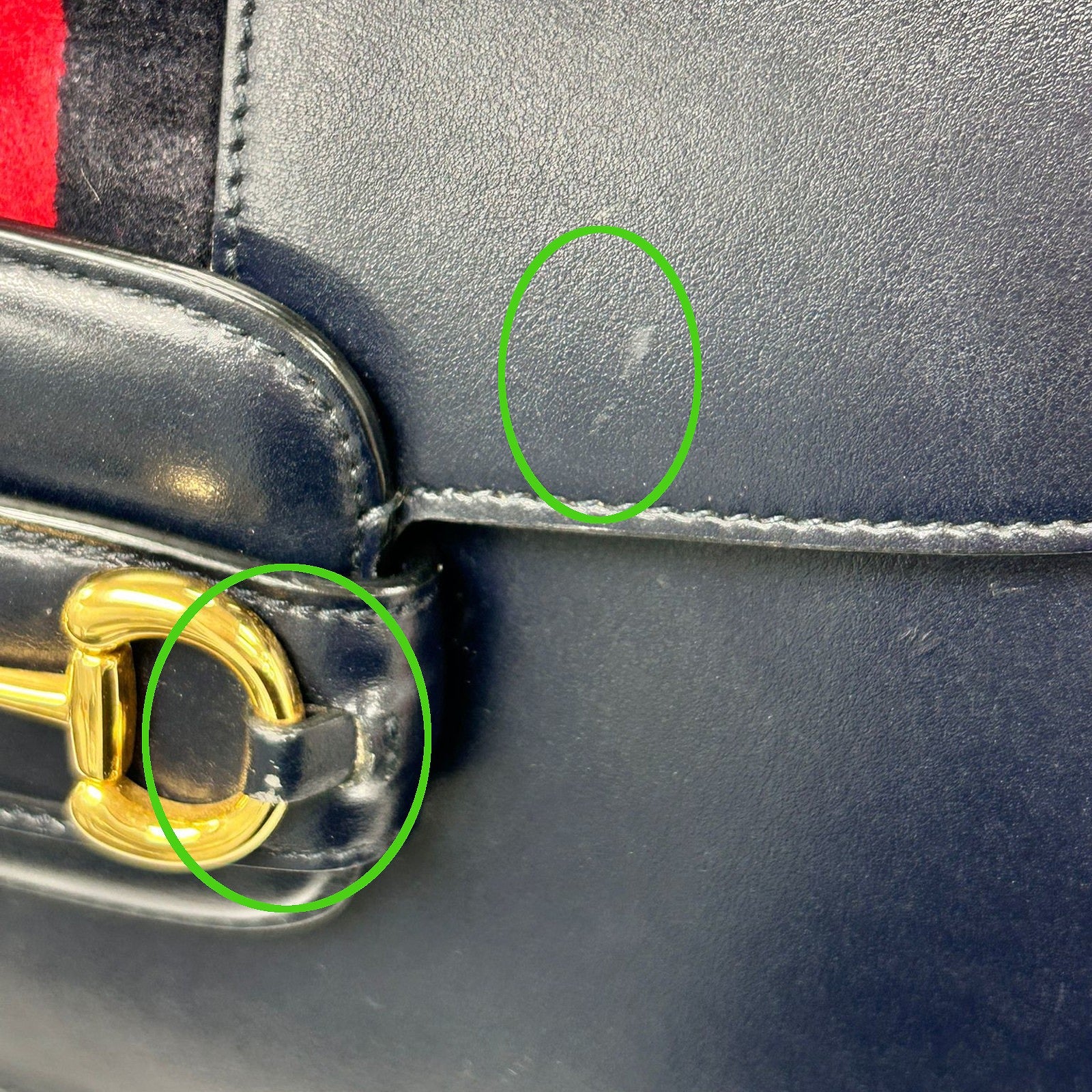 GUCCI 【激減優惠】牛皮皮革/絨面革Horsebit 1955金扣肩背袋深藍色