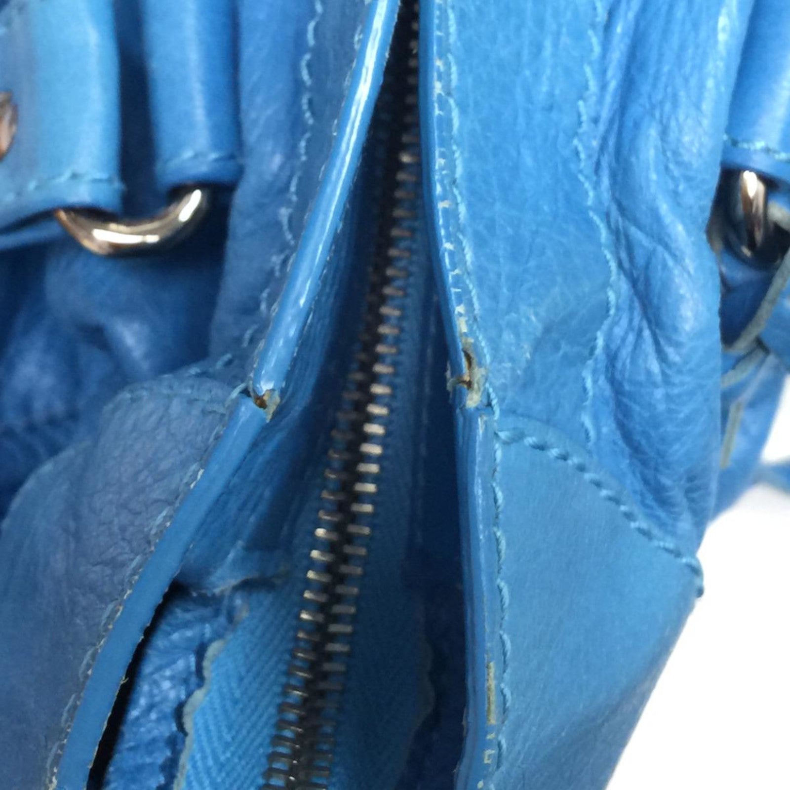 BALENCIAGA 牛皮皮革Shoulder Bag银扣手挽肩背两用袋蓝色