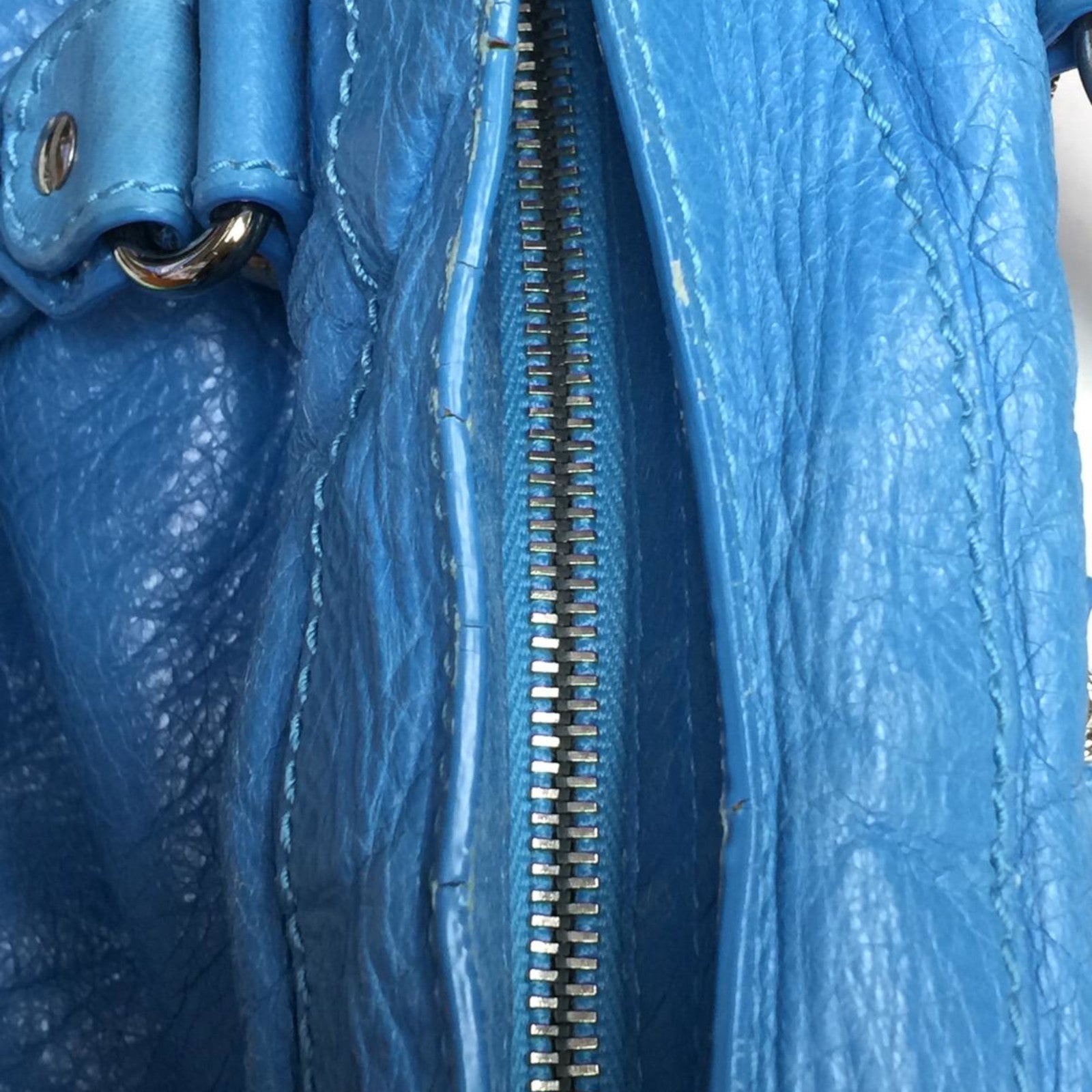 BALENCIAGA 牛皮皮革Shoulder Bag银扣手挽肩背两用袋蓝色