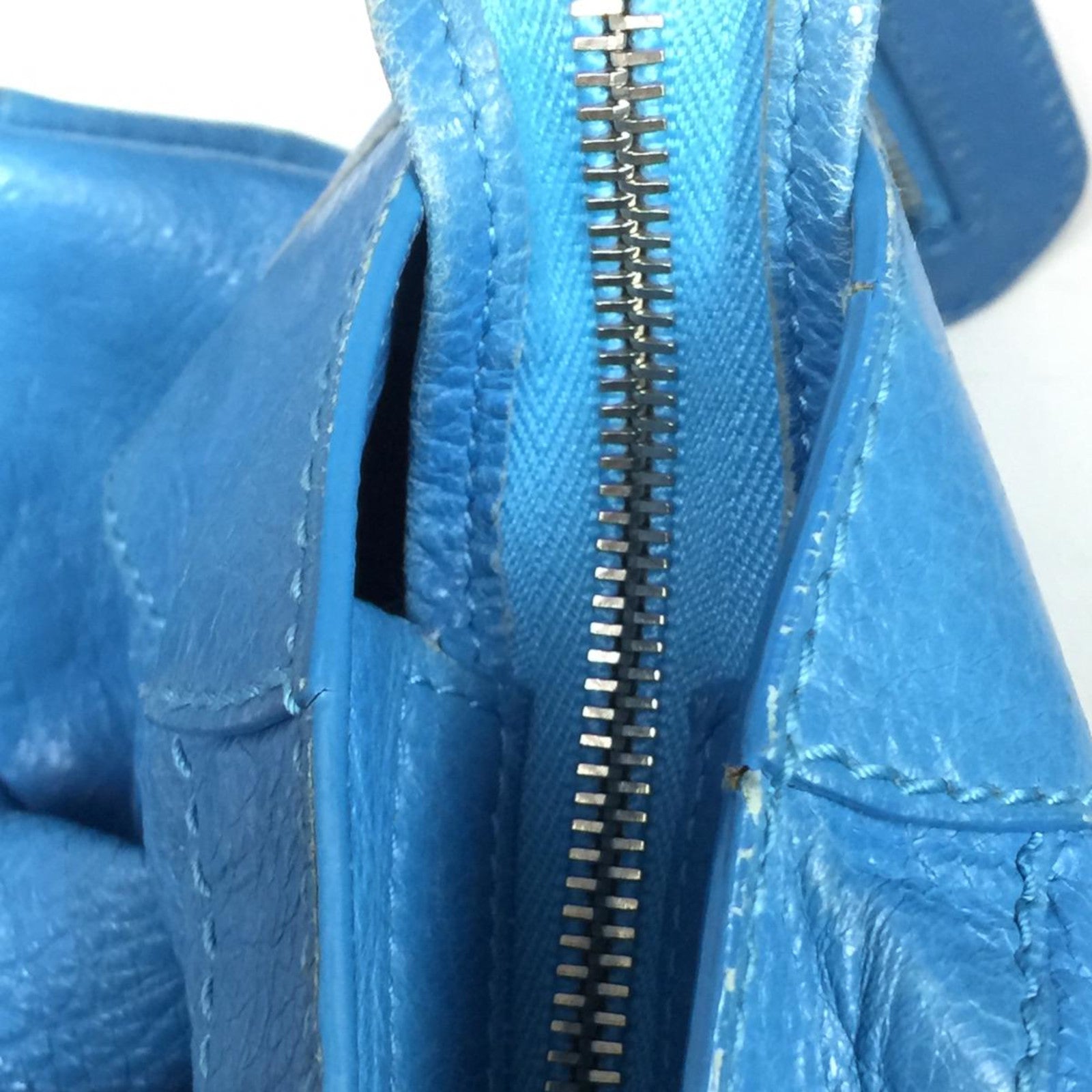 BALENCIAGA 牛皮皮革Shoulder Bag银扣手挽肩背两用袋蓝色