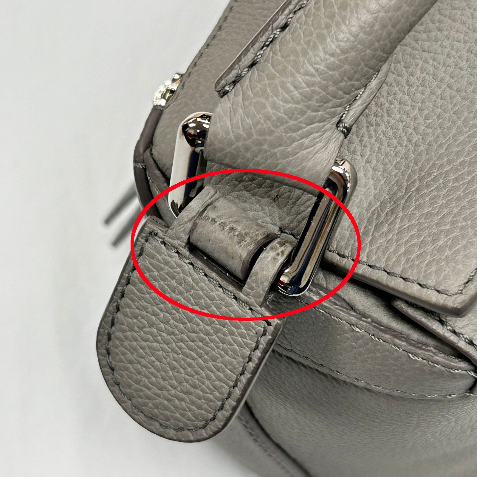 LOEWE 牛皮皮革Small Puzzle Edge 2 Way Shoulder銀扣手挽肩背兩用袋灰色