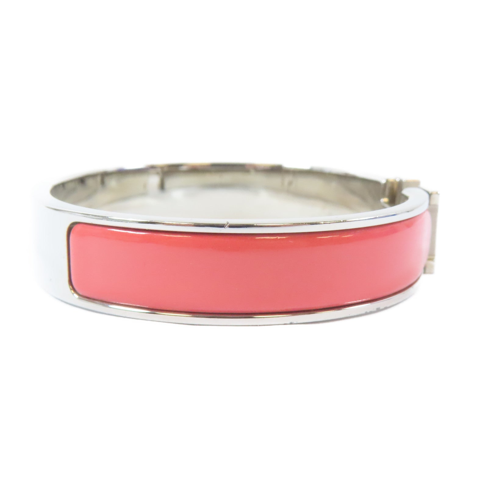 HERMES 金屬Clic H Bracelet手鐲銀色/粉紅色#17cm