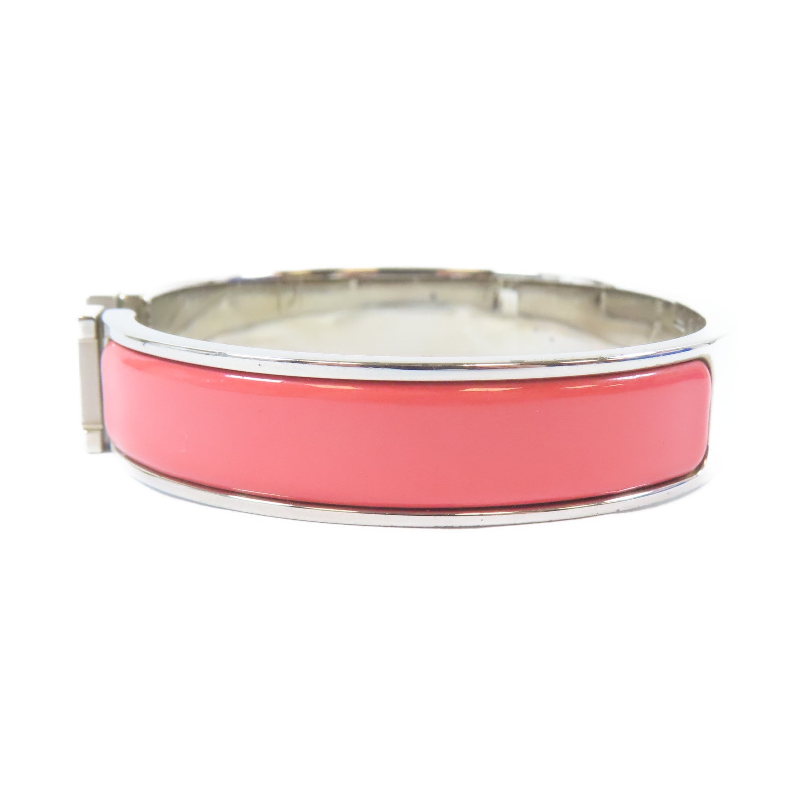 HERMES 金屬Clic H Bracelet手鐲銀色/粉紅色#17cm