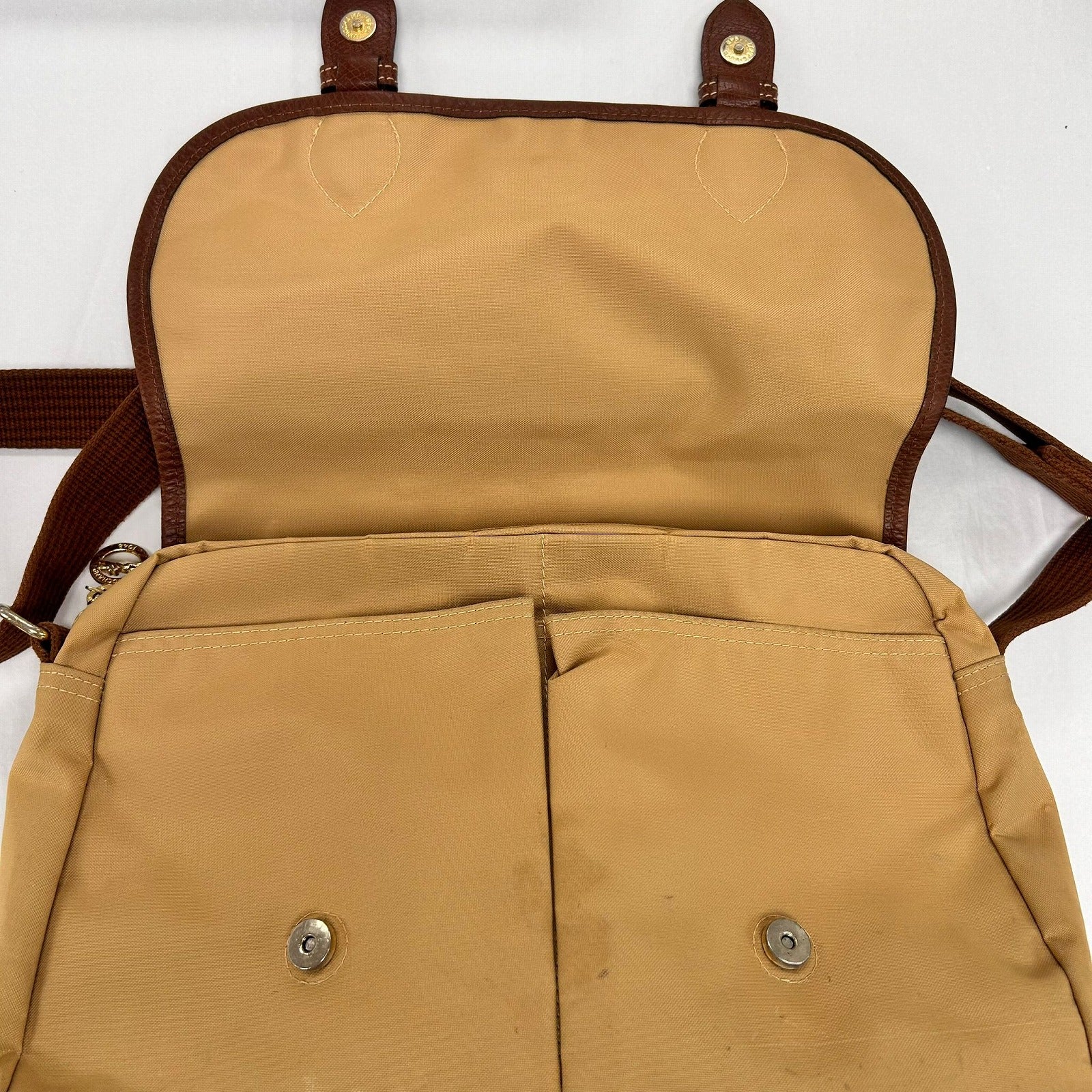 Longchamp 帆布Shoulder Bag金扣肩背袋米色
