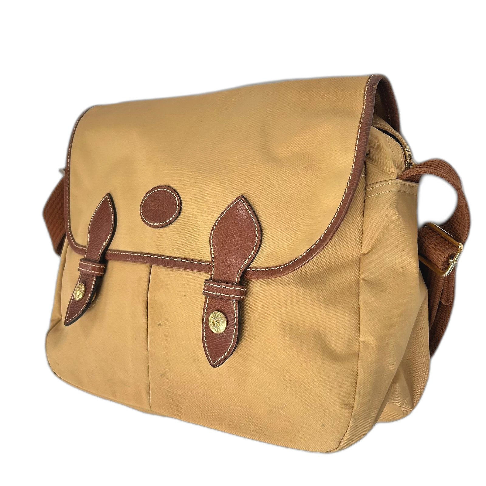 Longchamp 帆布Shoulder Bag金扣肩背袋米色