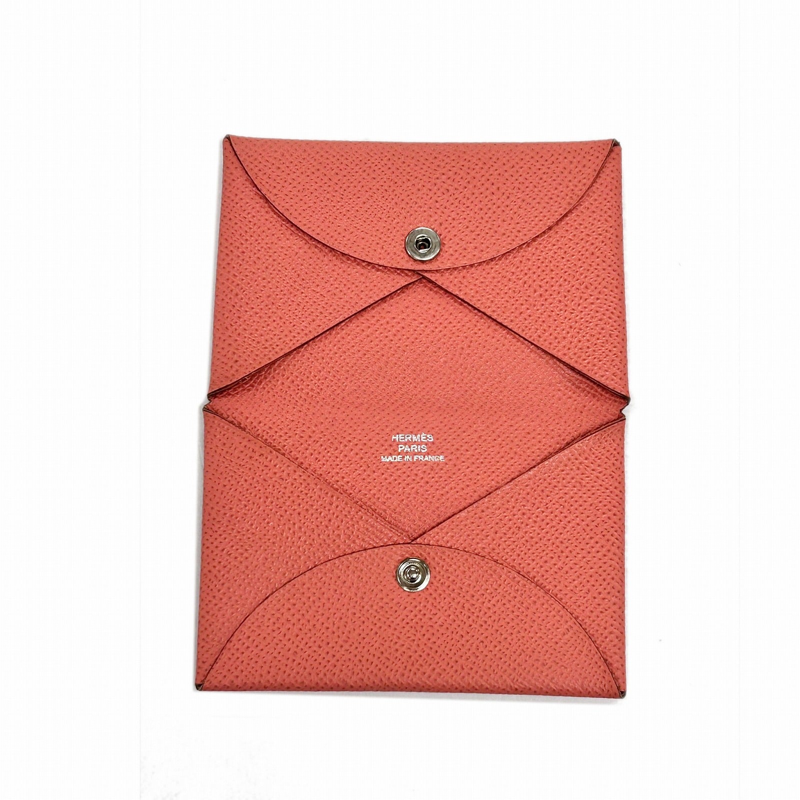 HERMES Epsom皮革Calvi Card Holder銀扣卡片套粉紅色