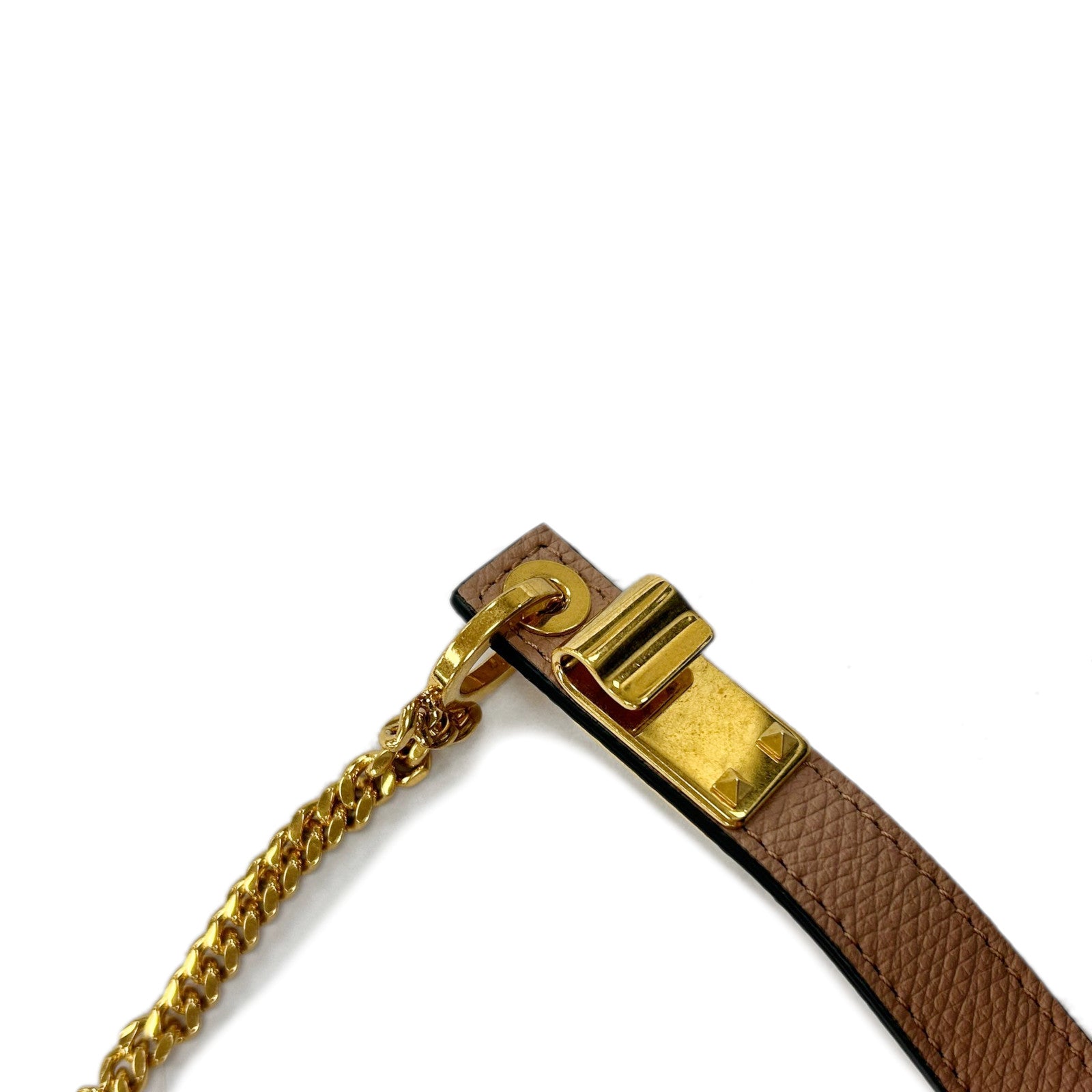 Valentino 牛皮皮革Shoulder Bag金扣肩背袋杏色