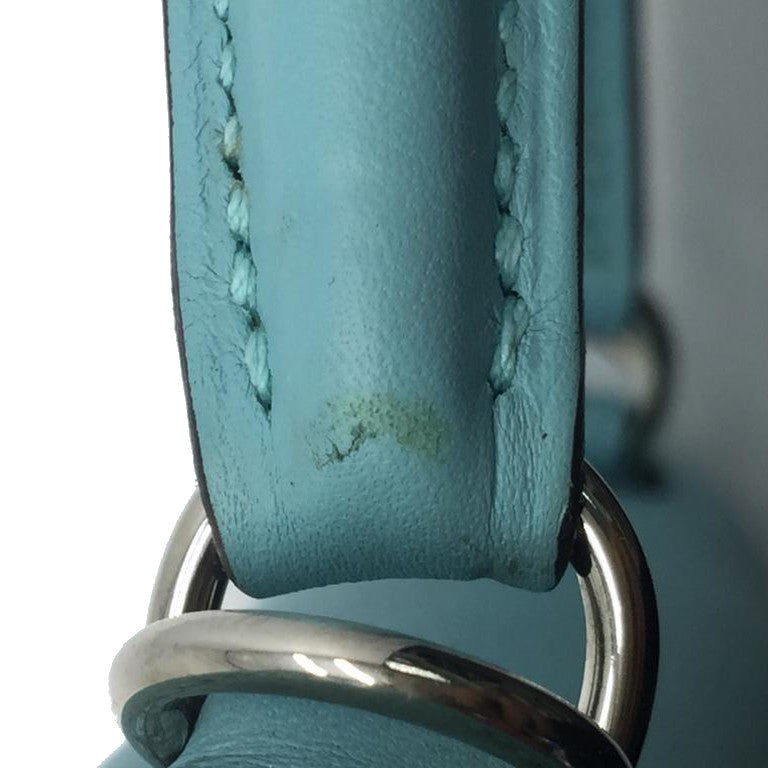HERMES Swift Leather Kelly 25 SOP Silver Buckle Handle Bag Bleu Atoll Light Blue