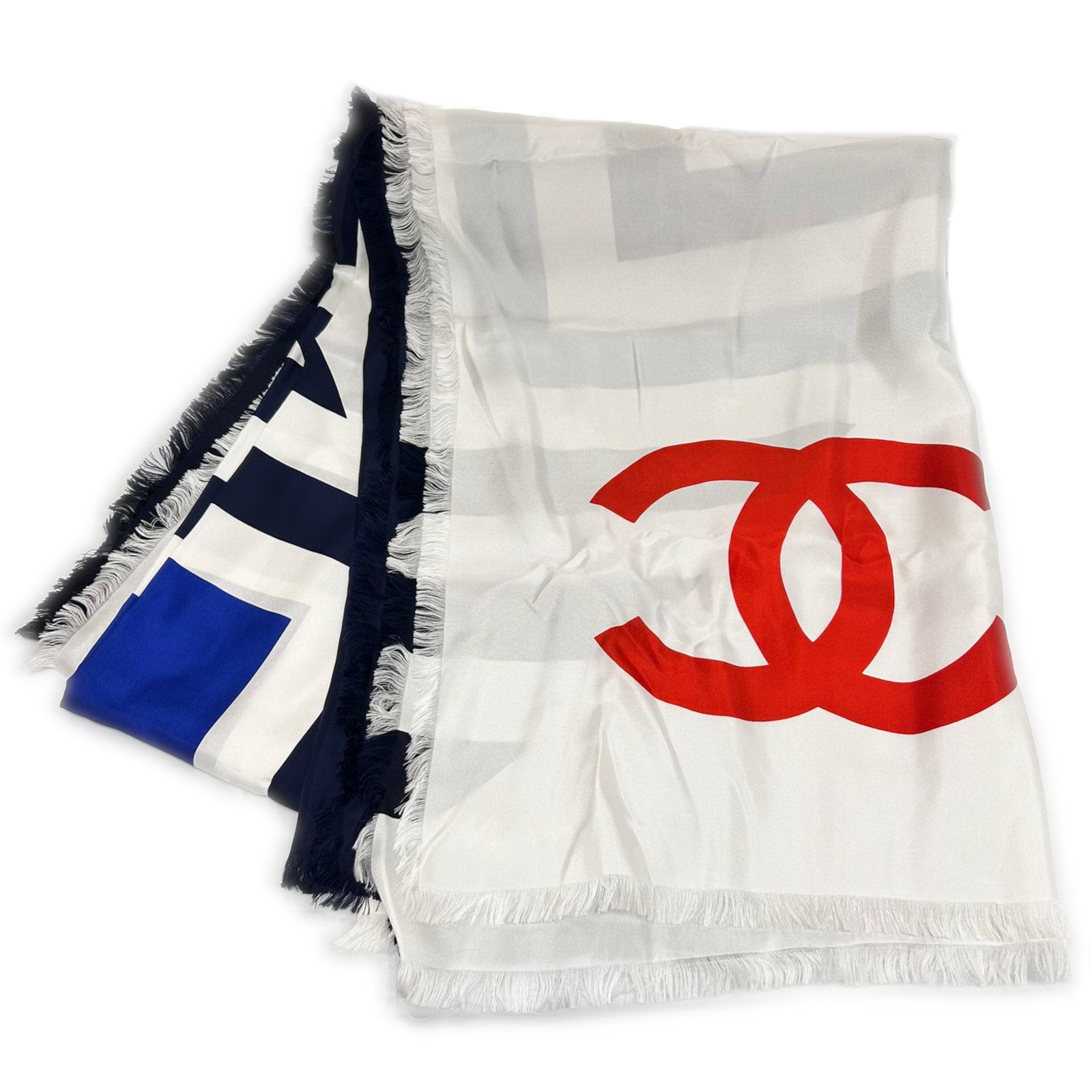 CHANEL 【激減優惠】絲質Scarf絲巾深藍色/白色/紅色