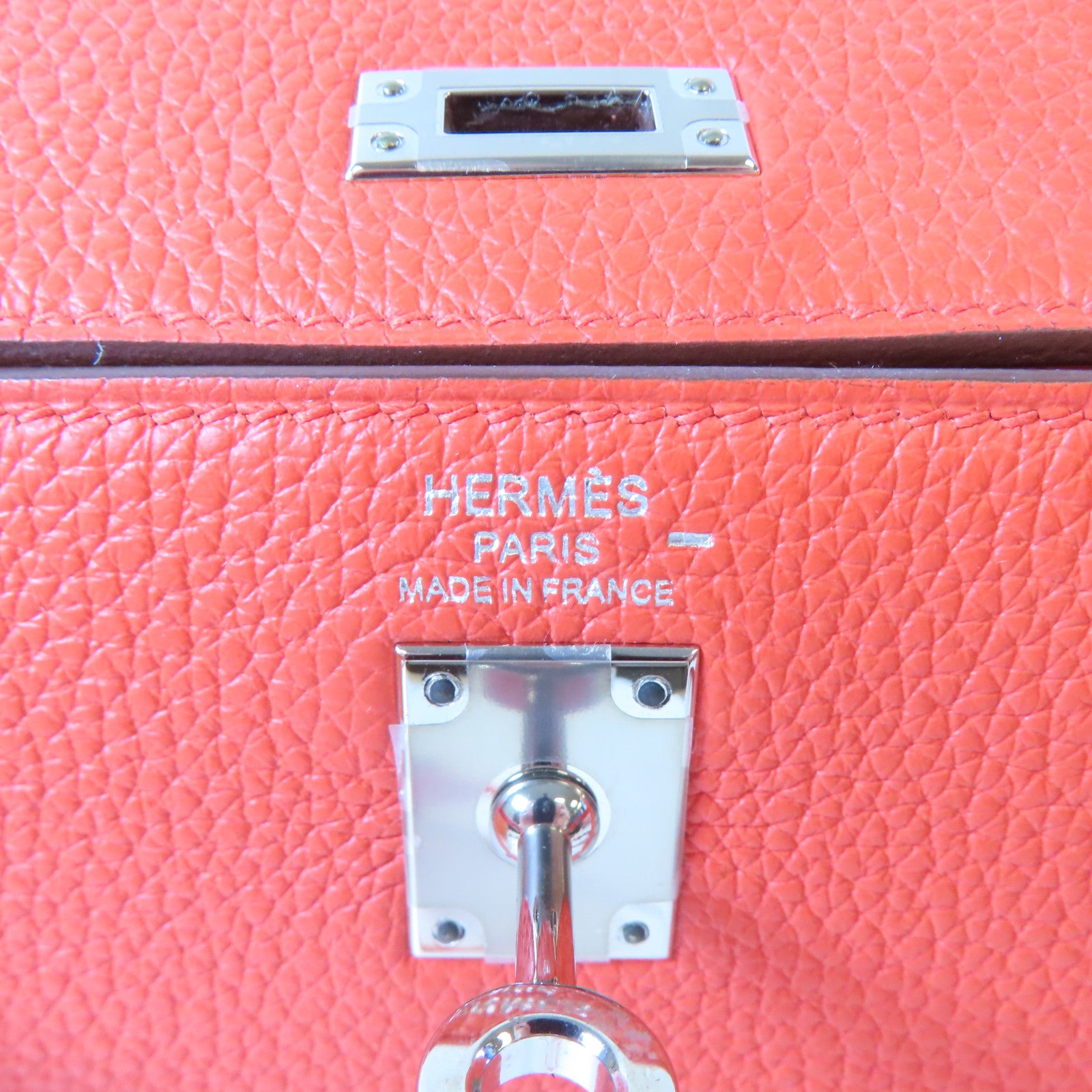 HERMES 【激減優惠】Togo皮革/蜥蝪皮革Kelly 25 Touch銀扣手挽肩背兩用袋新橘紅罌粟花色/螢光橘色